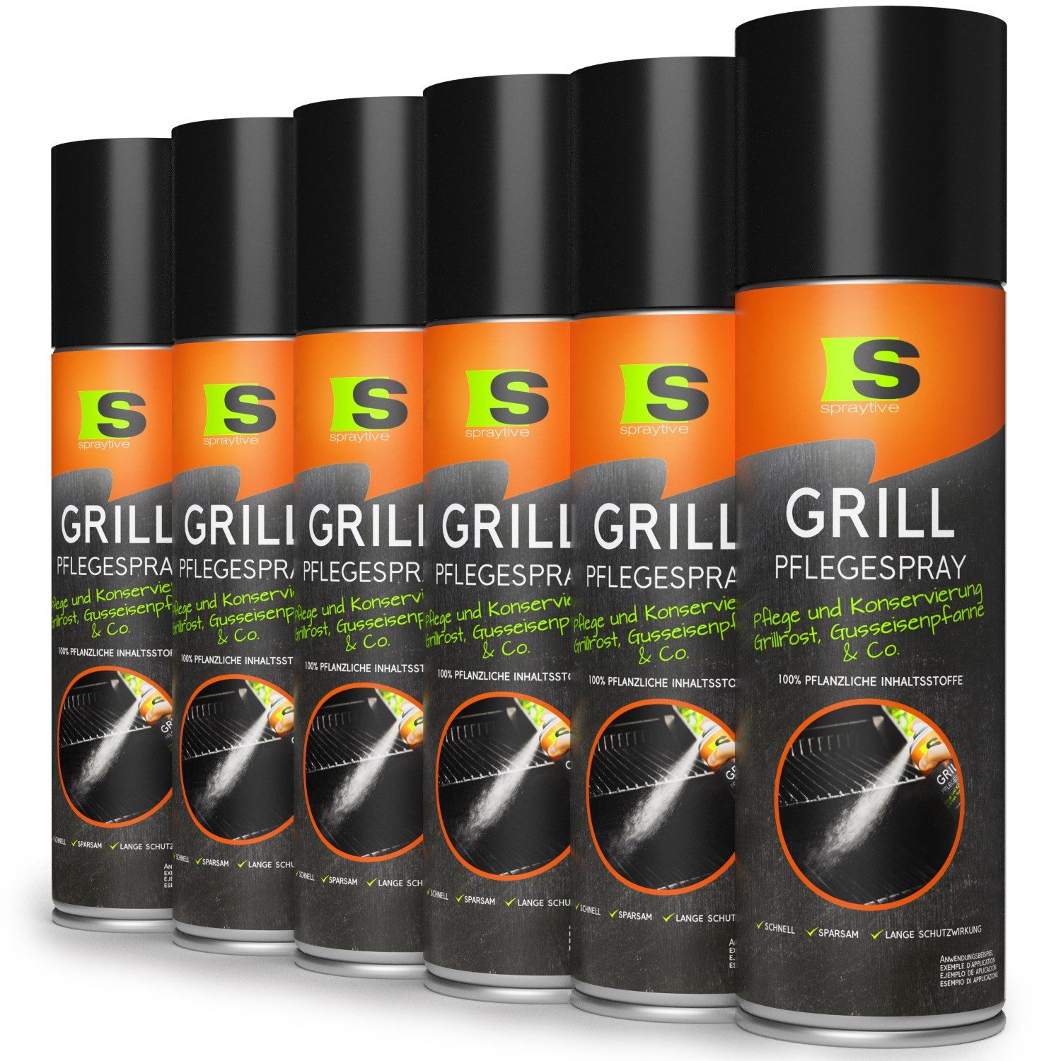 Spraytive 6x 500ml BBQ Grill Pflegespray - Konserviert Grillroste, Pfannen & Co. Grillreiniger (Made in Germany)