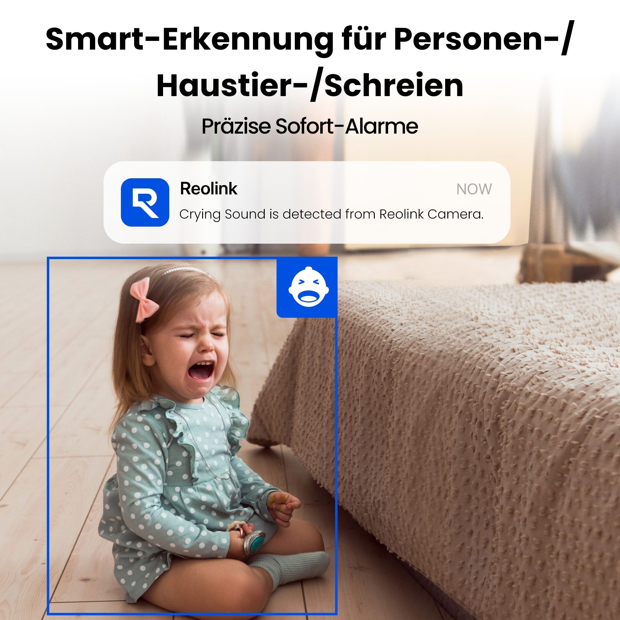 Reolink Überwachungskamera E1-Zoom 8MP 4K PTZ WLAN IP (Innenbereich, 3X Optischem Zoom, 2,4/5,0 GHz WiFi, Babyweinerkennung, 2-Wege-Audio) – Bild 4 von 5