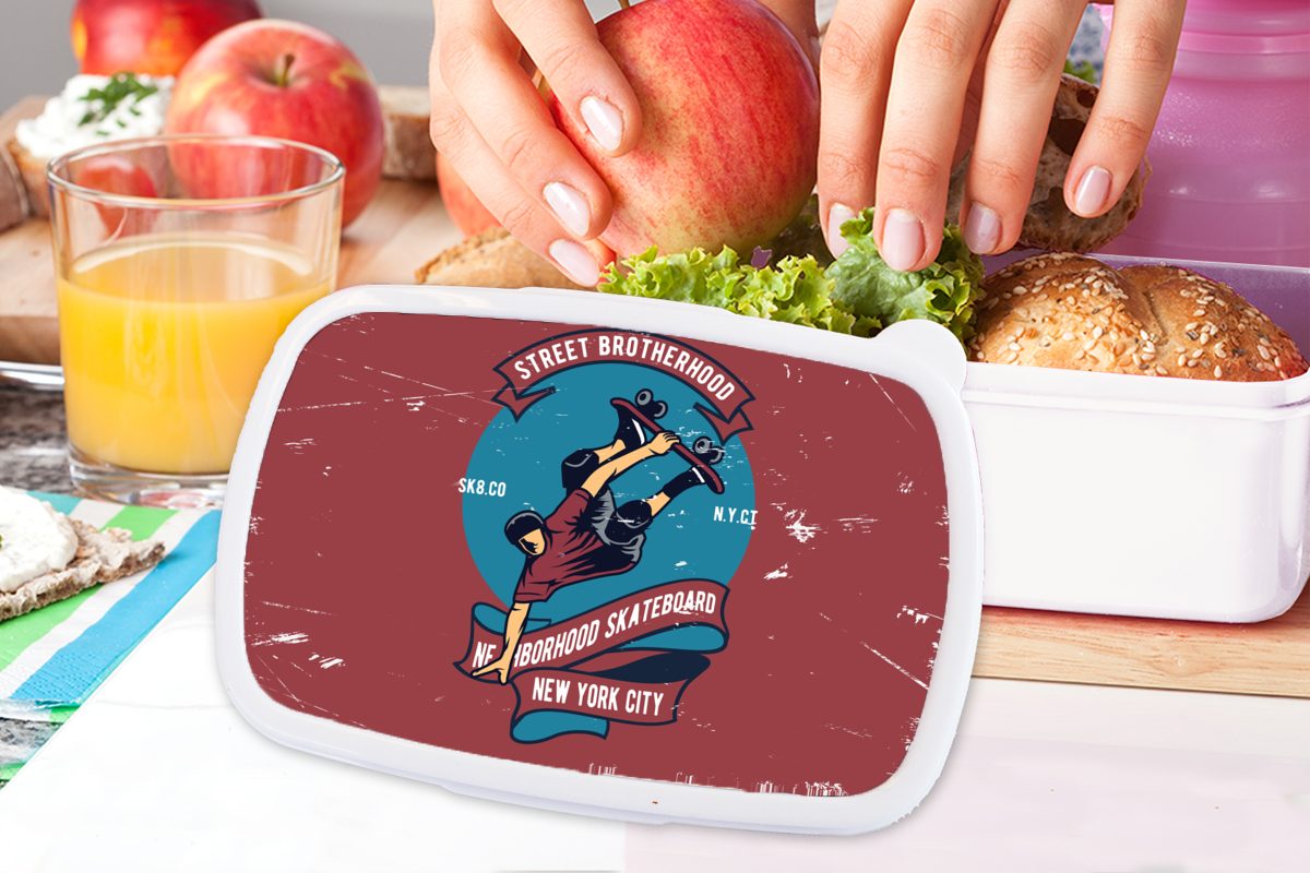 Brotdose, Mann Lunchbox und - und für - Zitat, Kunststoff, Mädchen Retro Skateboard (2-tlg), Kinder für Erwachsene, MuchoWow - weiß Brotbox Jungs
