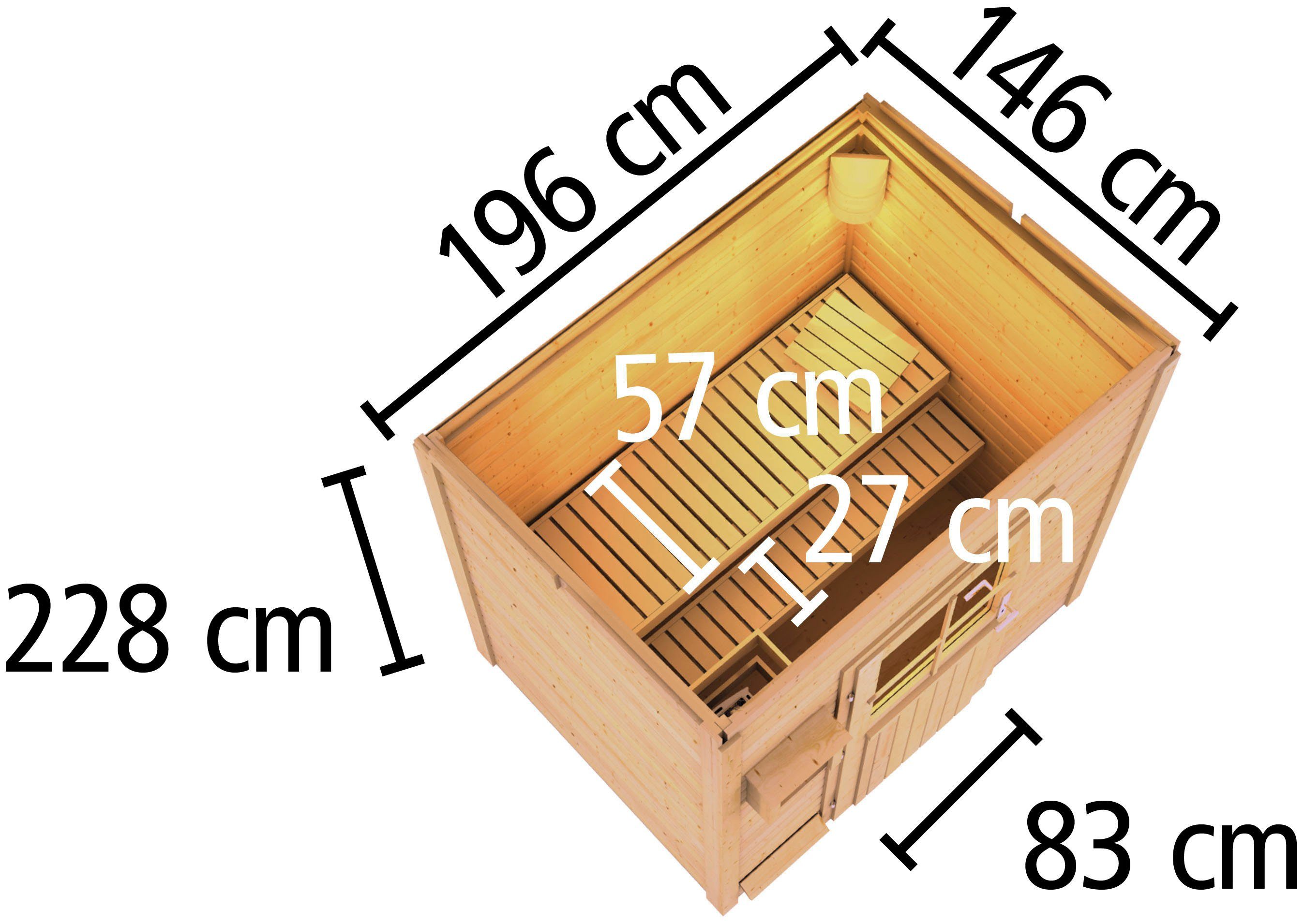 Karibu Saunahaus Talo 1, BxTxH: 1960 x 1460 x 2280 cm, 38 mm, (Set) Ofen 9 kW Bio externe Strg easy