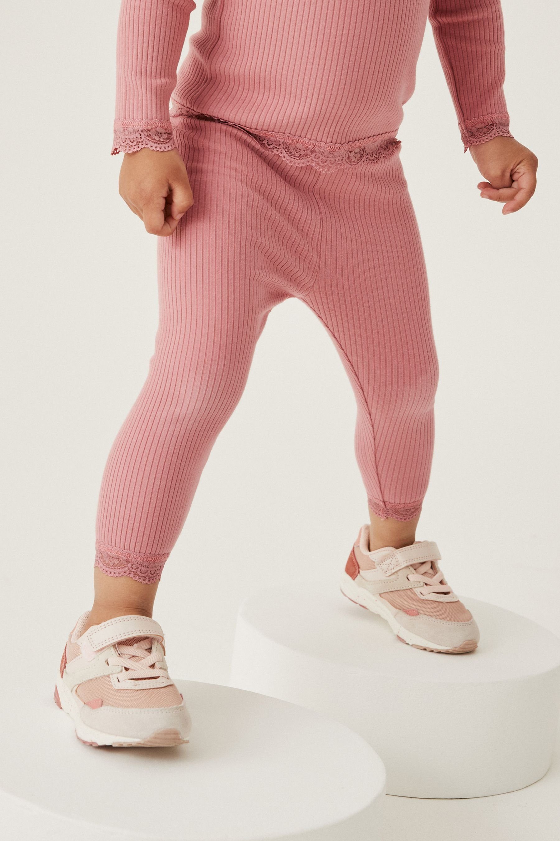 mit Leggings Next Pink Spitzenbesatz Gerippte (1-tlg) Leggings