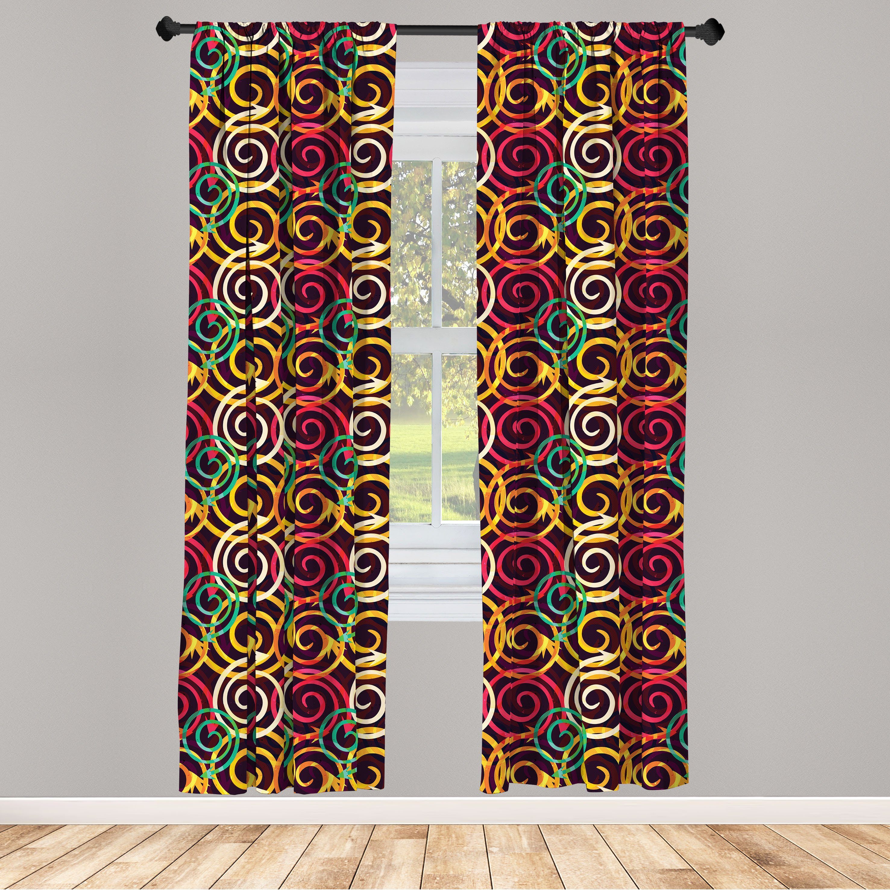 Gardine Vorhang für Wohnzimmer Schlafzimmer Dekor, Abakuhaus, Microfaser, Abstrakt Curved Spiral Arrows