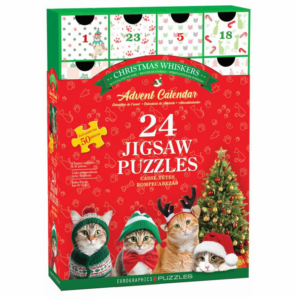 EUROGRAPHICS Adventskalender Christmas Whiskers, 24 x 50 Teile (1200-tlg)