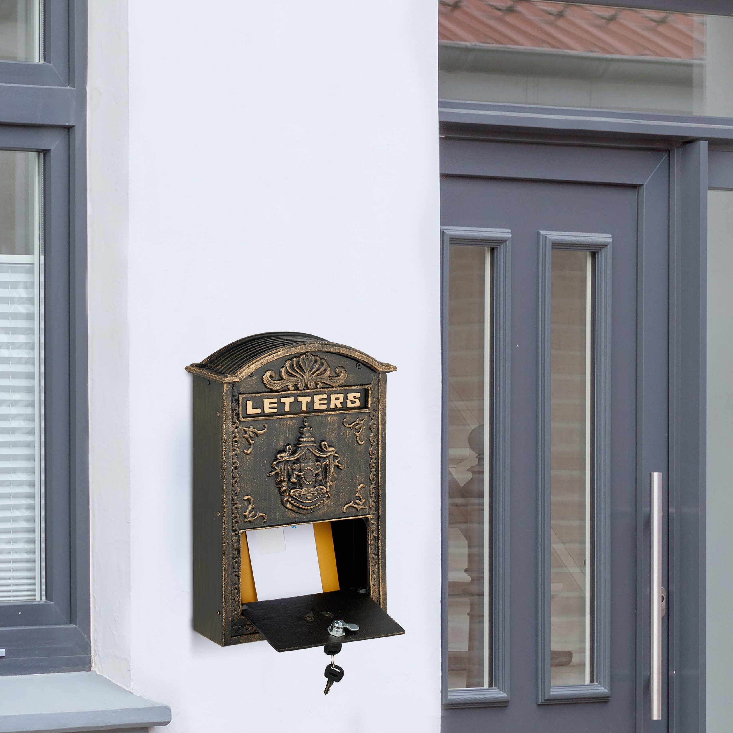 relaxdays Briefkasten Vintage mit Ornamente, grün