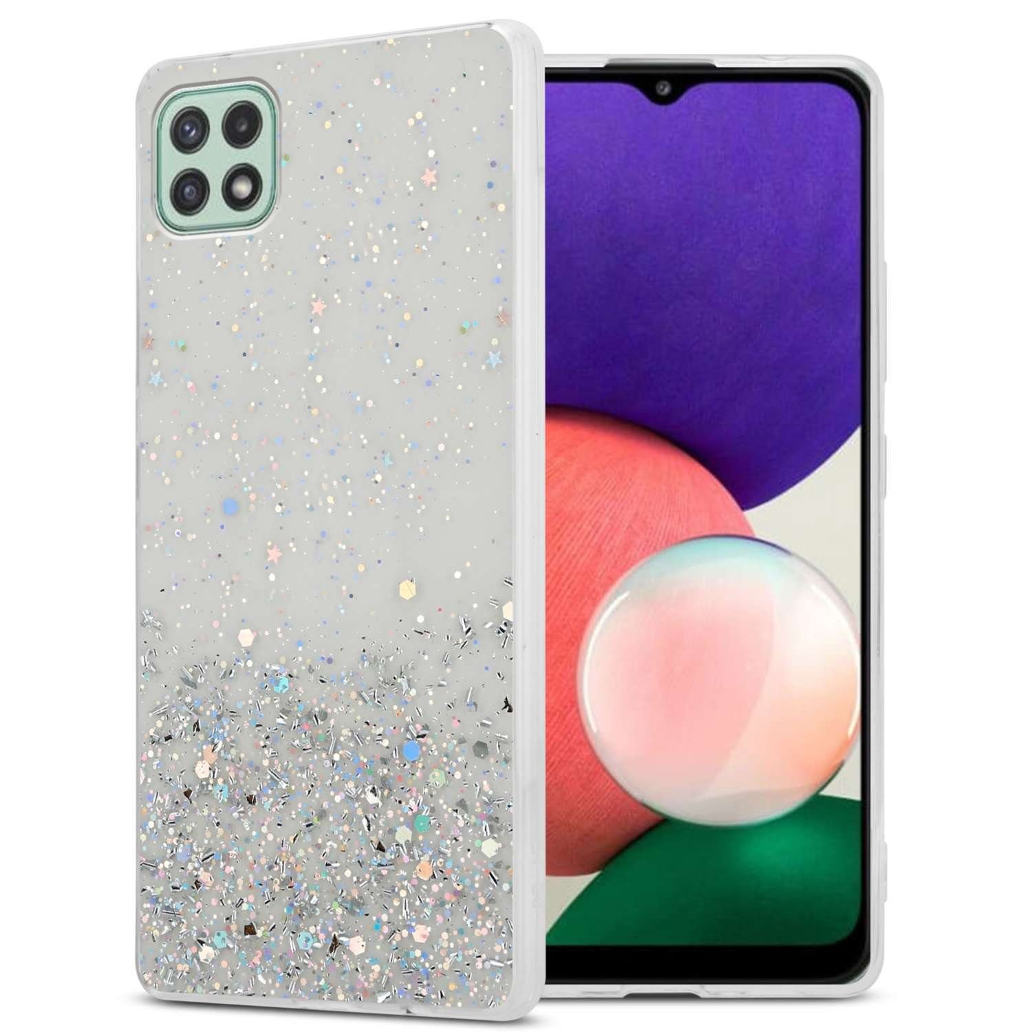 Cadorabo Handyhülle für Samsung Galaxy A22 5G Hülle Samsung Galaxy A22 5G, Flexible TPU Silikon Handy Schutzhülle - Hülle - mit Glitzer