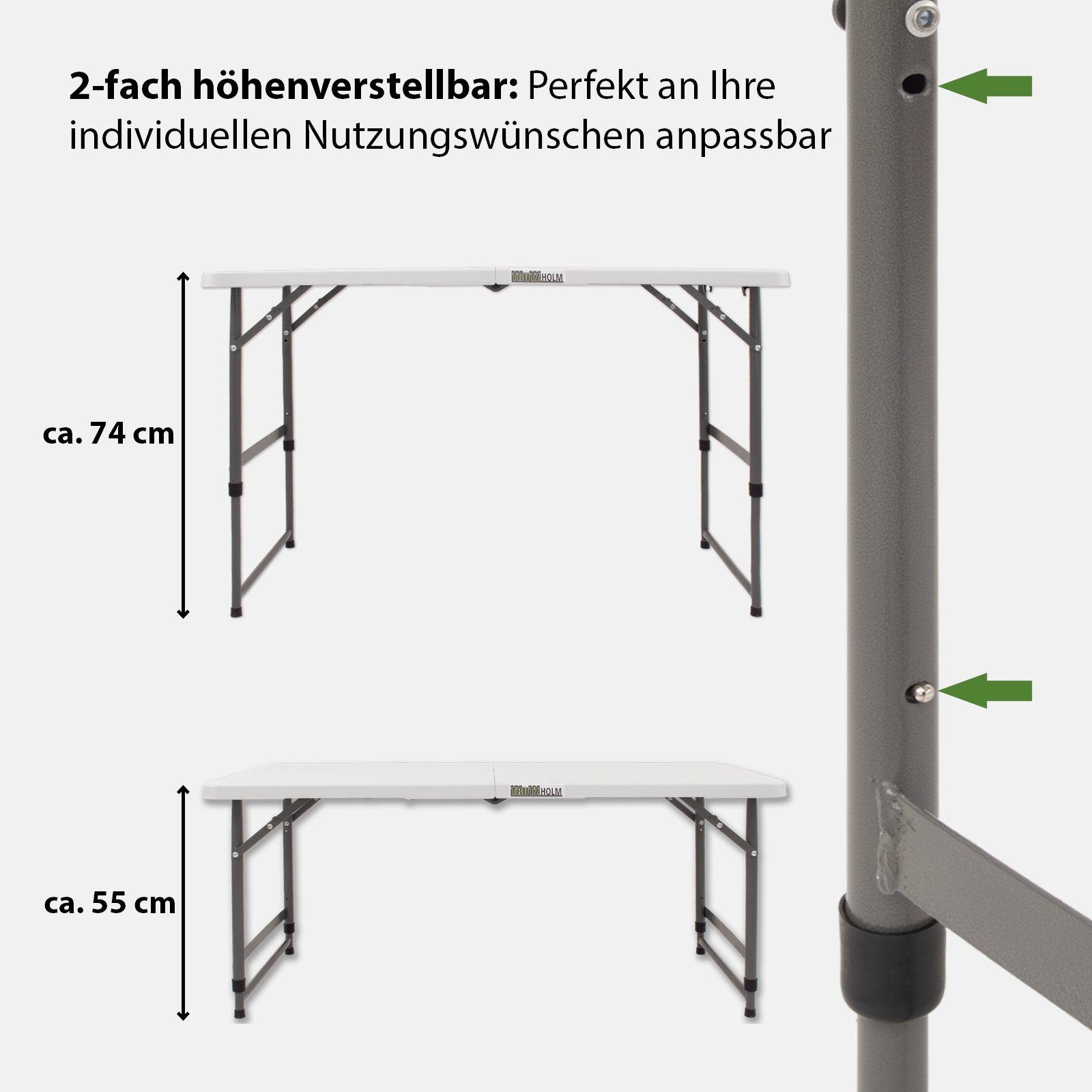 TRUTZHOLM Klapptisch höhenverstellbar 120x60 cm Campingtisch Partytisch Beistelltisch (1er), Tischplatte aus pflegeleichtem Kunststoff – Bild 5 von 5