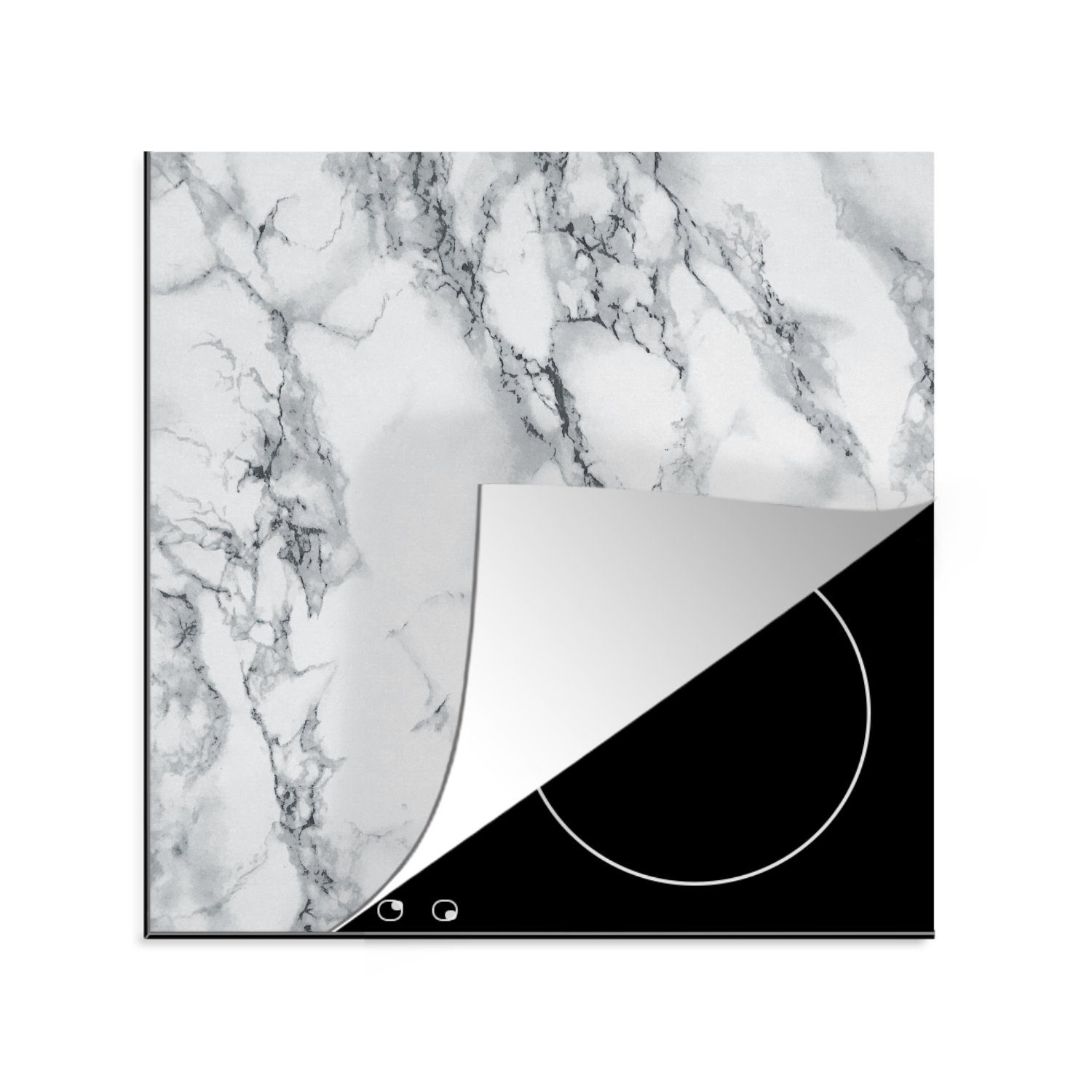 MuchoWow Herdblende-/Abdeckplatte Marmor - Adern - Schwarz, Vinyl, (1 tlg), 78x78 cm, Ceranfeldabdeckung, Arbeitsplatte für küche