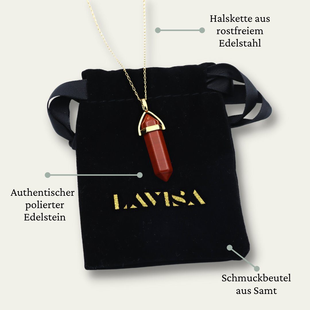 LAVISA Kette gold Anhänger Kristall Roter Obelisk mit Edelstein Halskette Jaspis Naturstein
