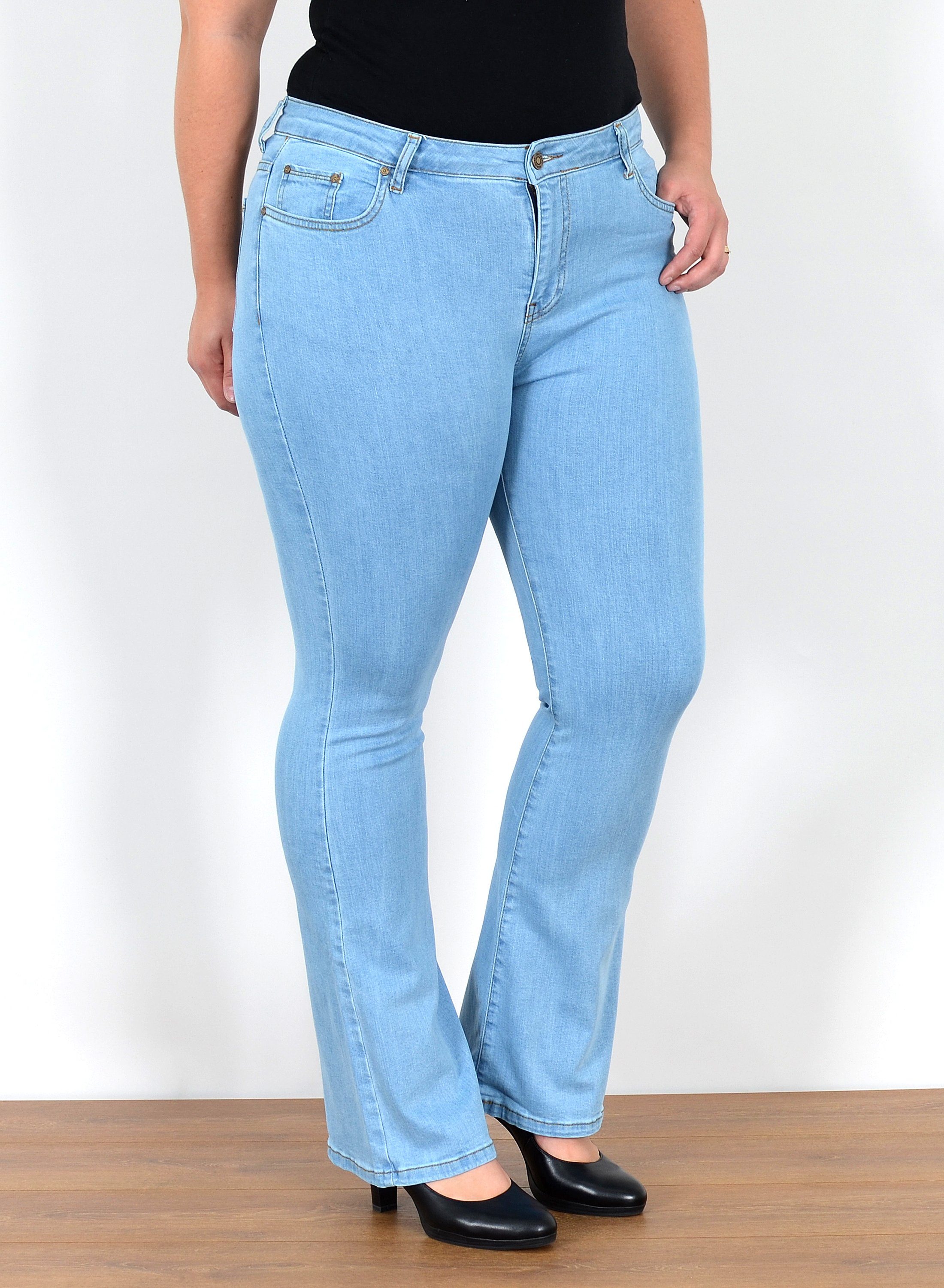 ESRA Bootcut-Jeans Bootcut Jeans Damen High Waist Schlaghose Damen Jeans Fl günstig online kaufen