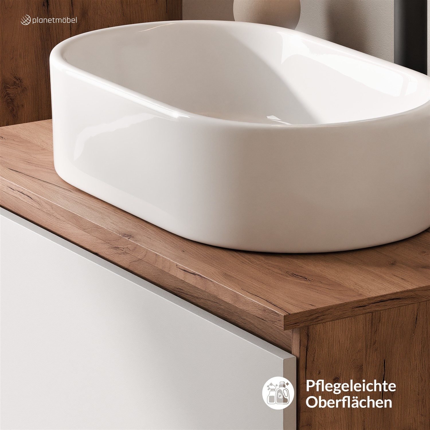 Planetmöbel Waschtisch-Set ARISA Waschtisch 80 cm mit Waschbecken 55 cm, (Waschtischunterschrank für Gäste WC & Bad, mit Waschbecken 55 cm), Schublade mit Soft-Close
