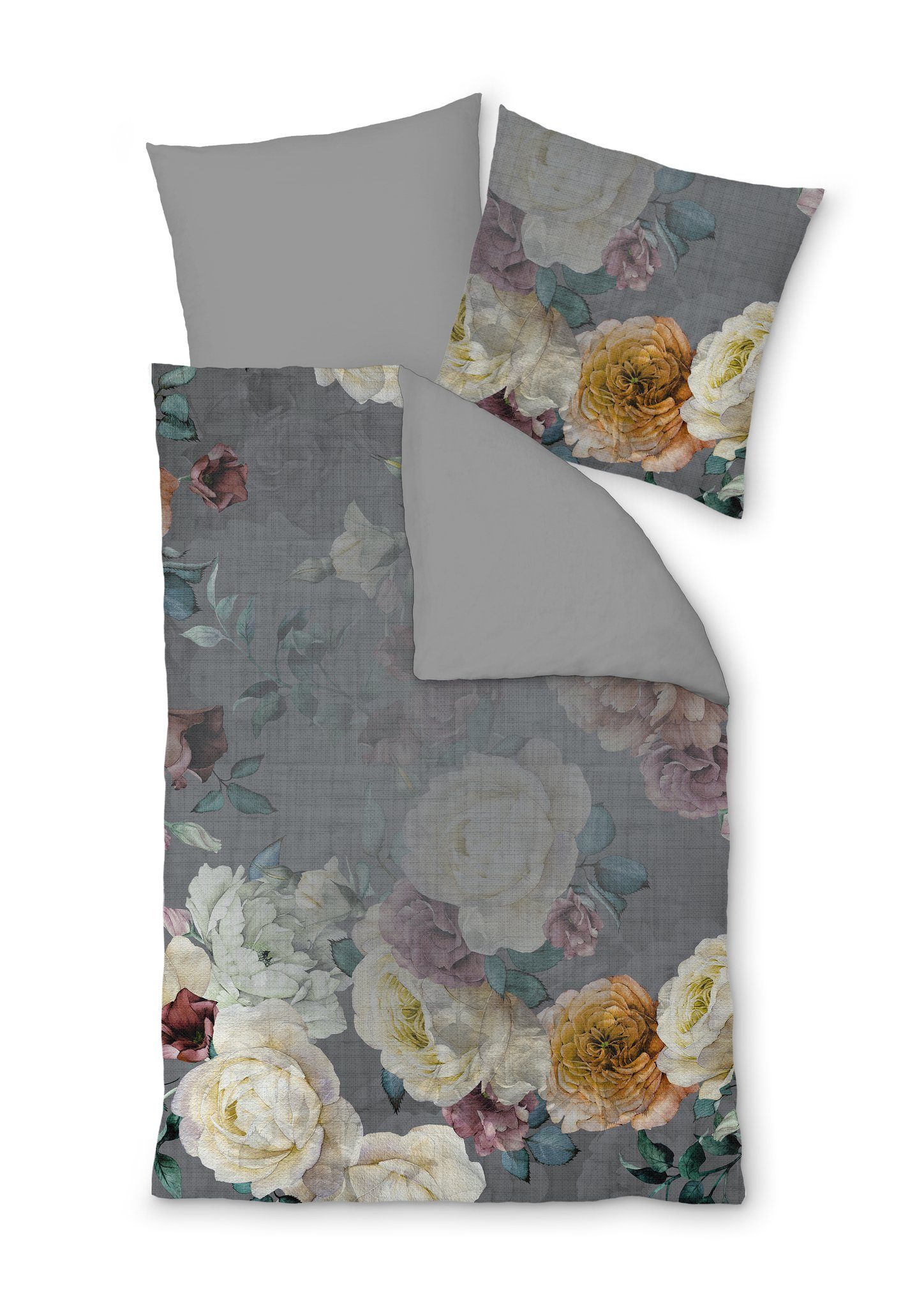 LIVING DREAMS Bettwäsche BaumwollSatin Bettwäsche-Set FLOWER PEAKCOCK, Satin, 2 teilig, Blumen harmonische Farben hautfreundlich