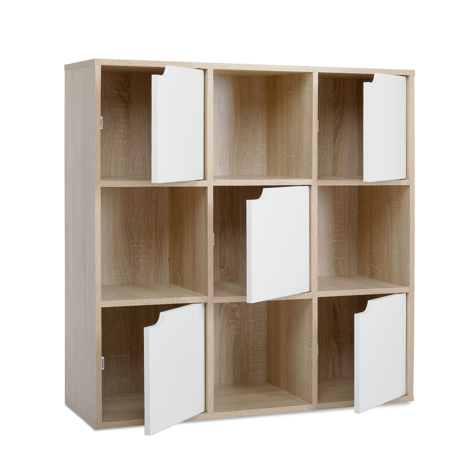 Mondeer Bücherregal Bücherschrank, Aufbewahrungsregal, 9 Fächer mit 5 Türen, Moderner Stil