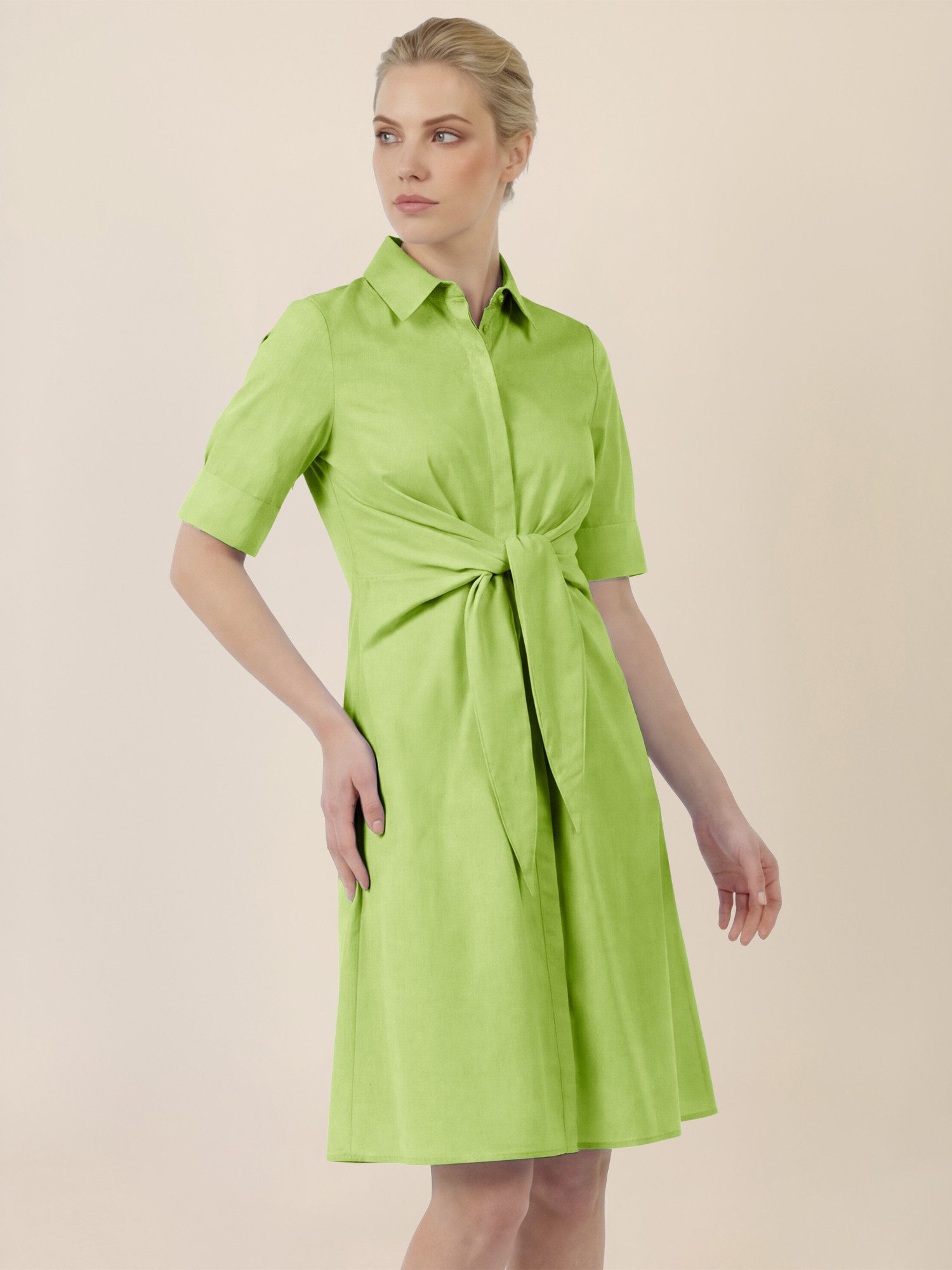 Apart Midikleid mit Bindegürtel und Hemdblusenkragen