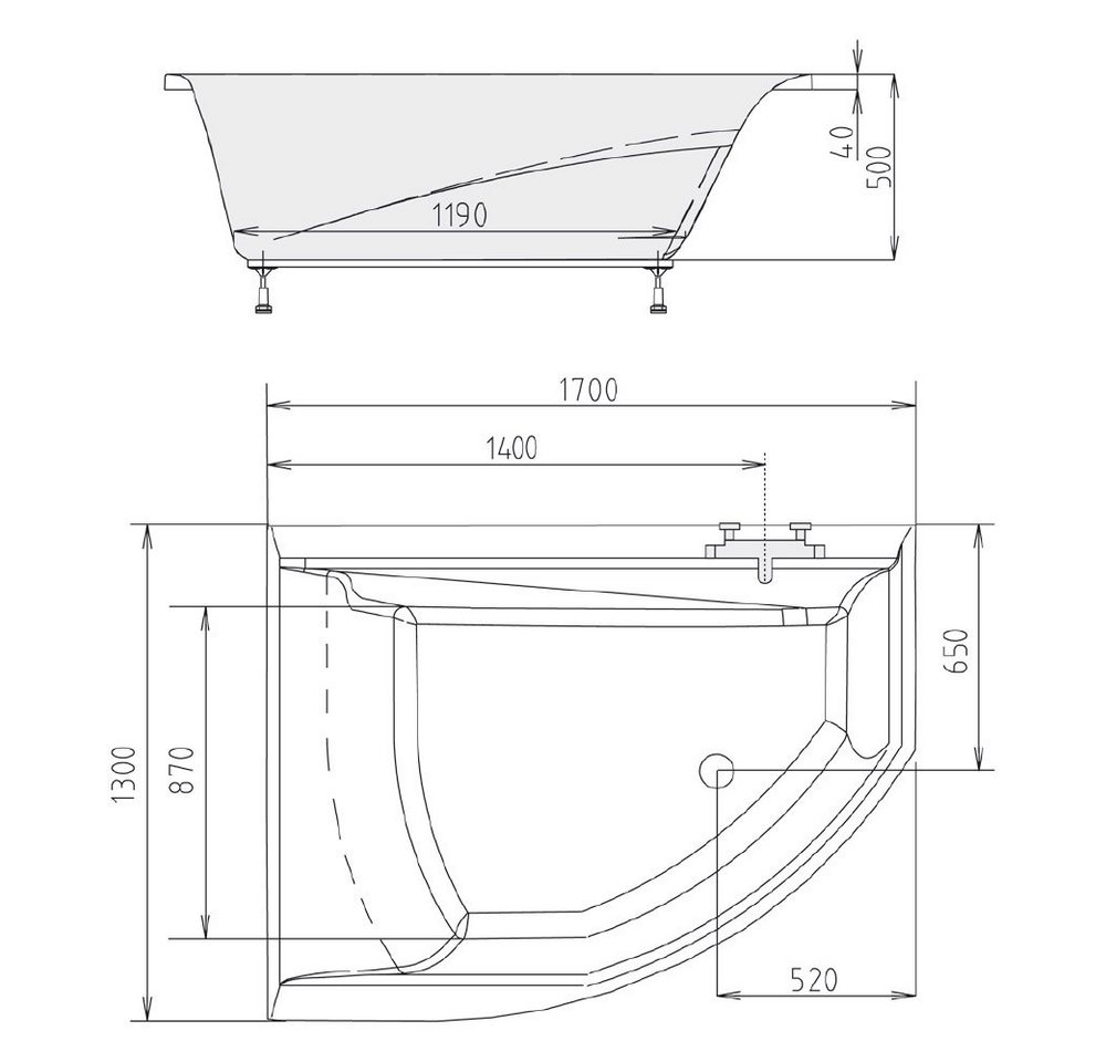 Thumbnail - HAK Badewanne TANDEM Raumsparbadewanne, 170x130x50
