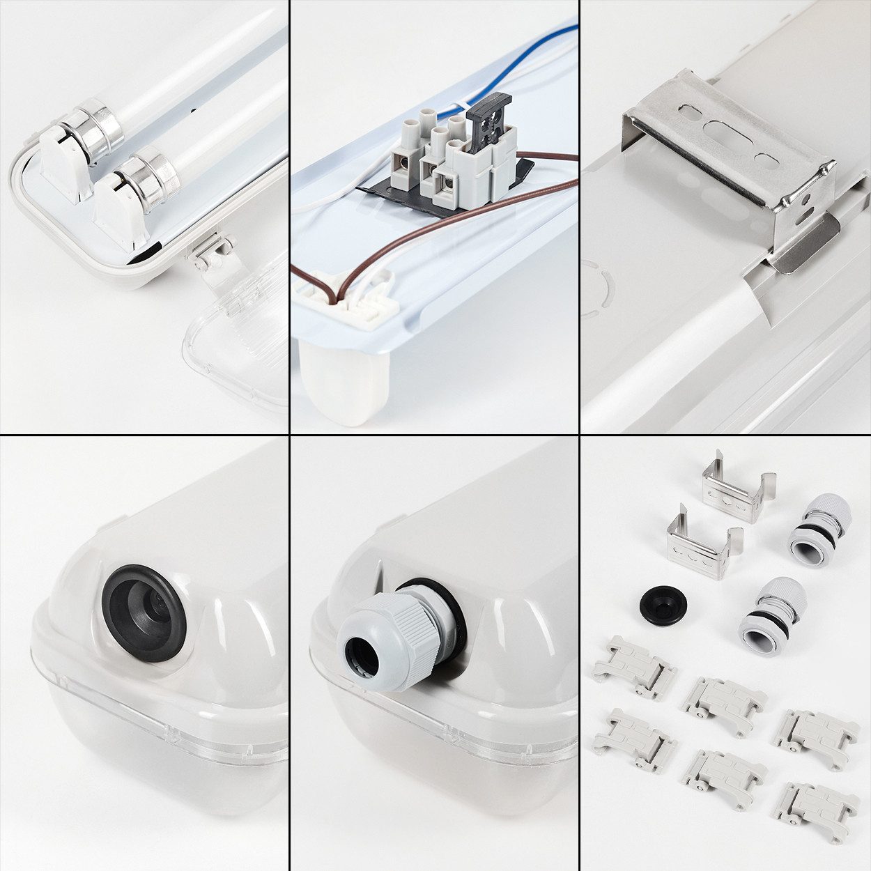 hofstein Deckenleuchte Deckenlampe aus Metall/Kunststoff, Grau/Weiß/Klar, Badezimmer geeignet, moderne Deckenleuchte, 51 Watt, 4100 Lumen, 4000 Kelvin, IP65