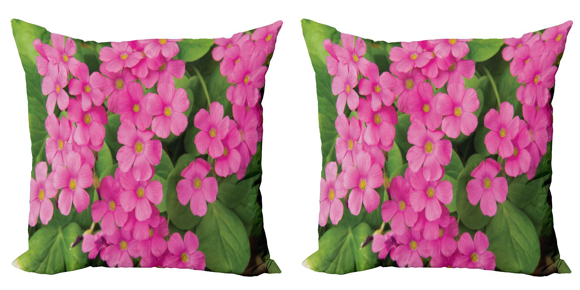 Blumen und Accent Blätter (2 Abakuhaus Doppelseitiger Modern Kissenbezüge Digitaldruck, Pelargonien Stück), Pinkish