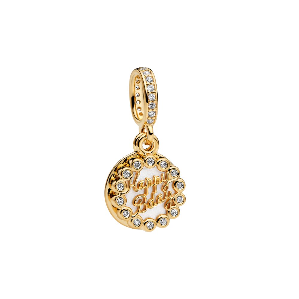 Pandora Charm-Einhänger 763787C01, Geburtstag, Torte, vergoldet, Zirkonia, Anhänger