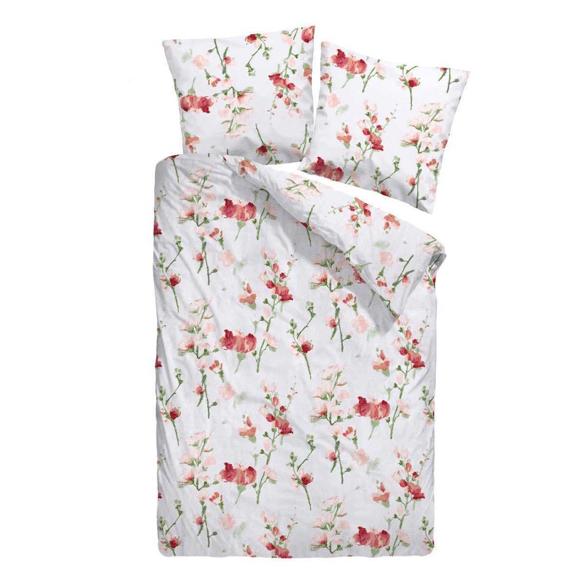 TRAUMSCHLAF Bettwäsche Stockrose, Biber, 2 teilig, warme weiche Feinbiber Qualität