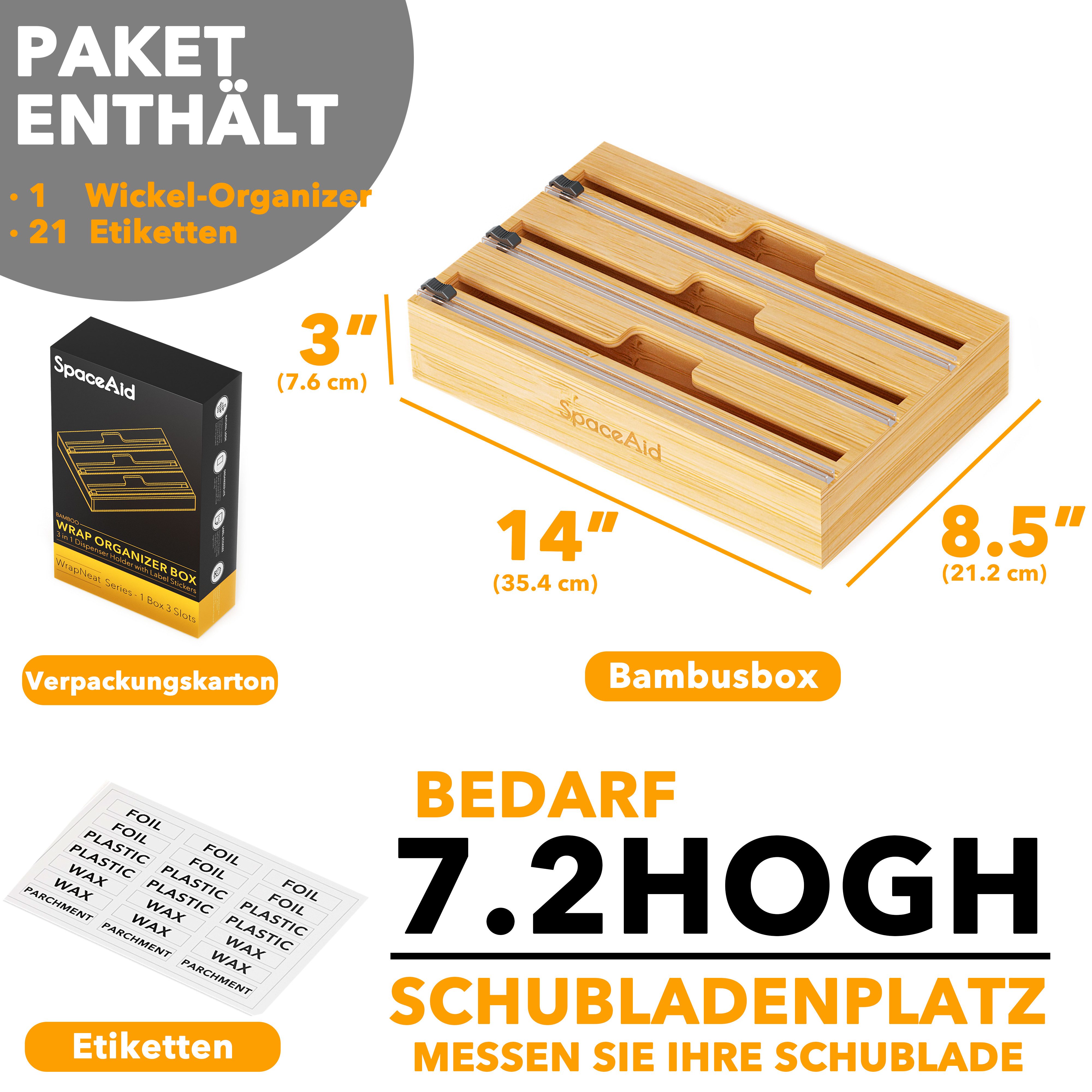 SpaceAid Folienspender Folienspender Mit Cutter, (2 in 1 Kunststofffolie, Aluminiumfolie und Wachs-Bambusspender), für Küche, Aufbewahrung