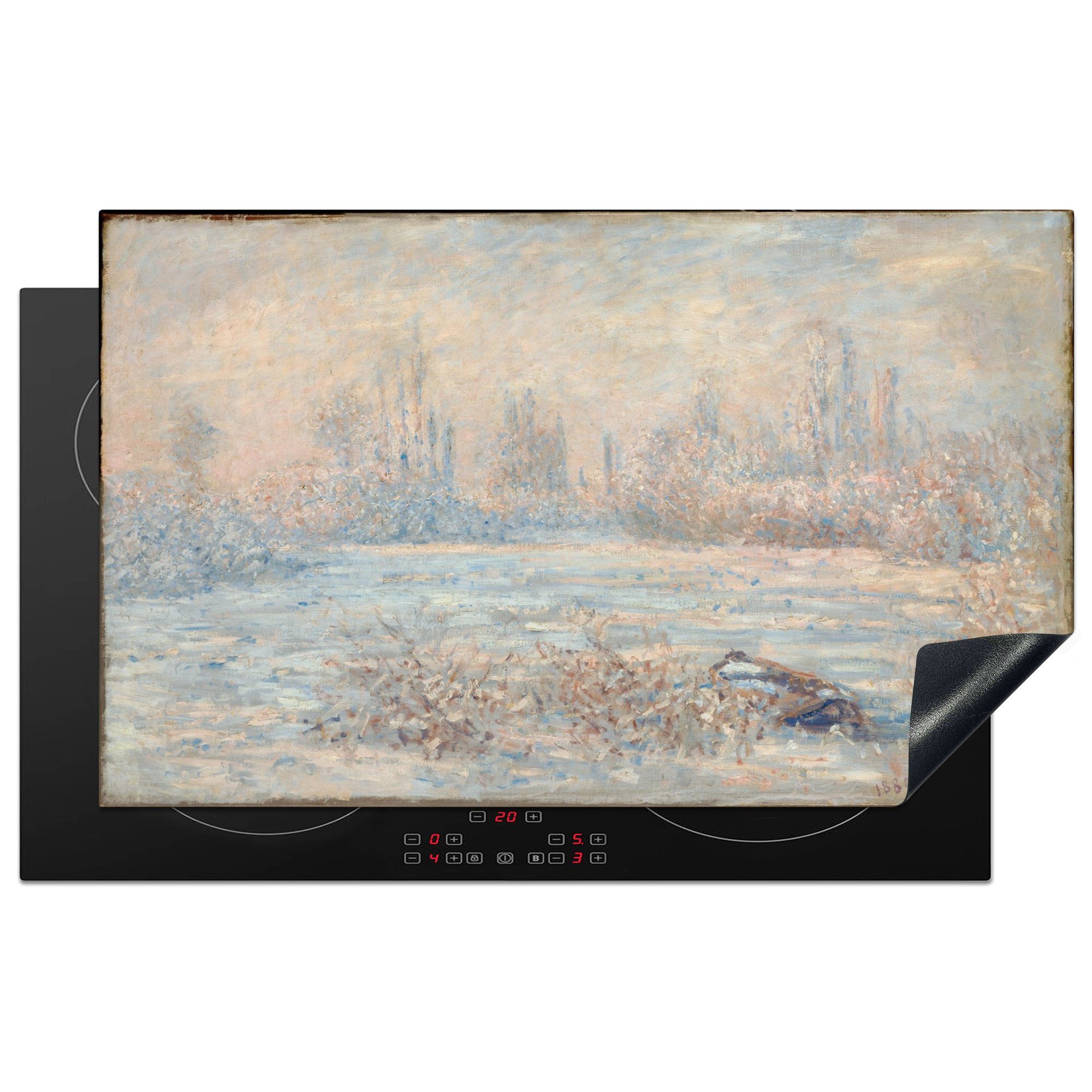 MuchoWow Herdblende-/Abdeckplatte Frost bei Claude Ceranfeldabdeckung, 83x51 Vinyl, Vetheuil von tlg), Gemälde küche Monet, Arbeitsplatte (1 - für cm
