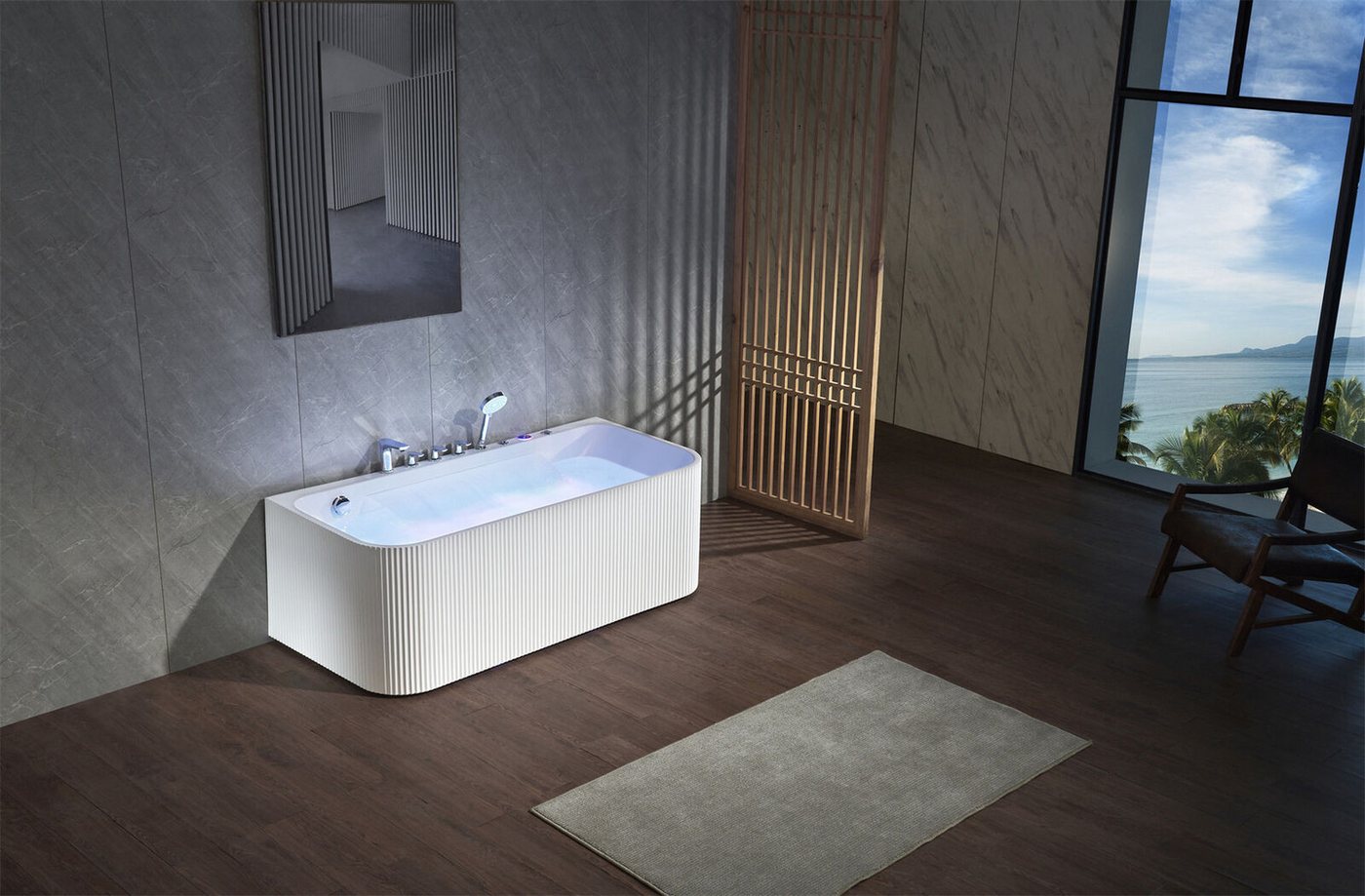 Thumbnail - JVmoebel Whirlpool-Badewanne Badewanne Blasen Whirlpool Massagedüsen Led Ergonomisch Entspannung, (1-tlg), Made in Europ...