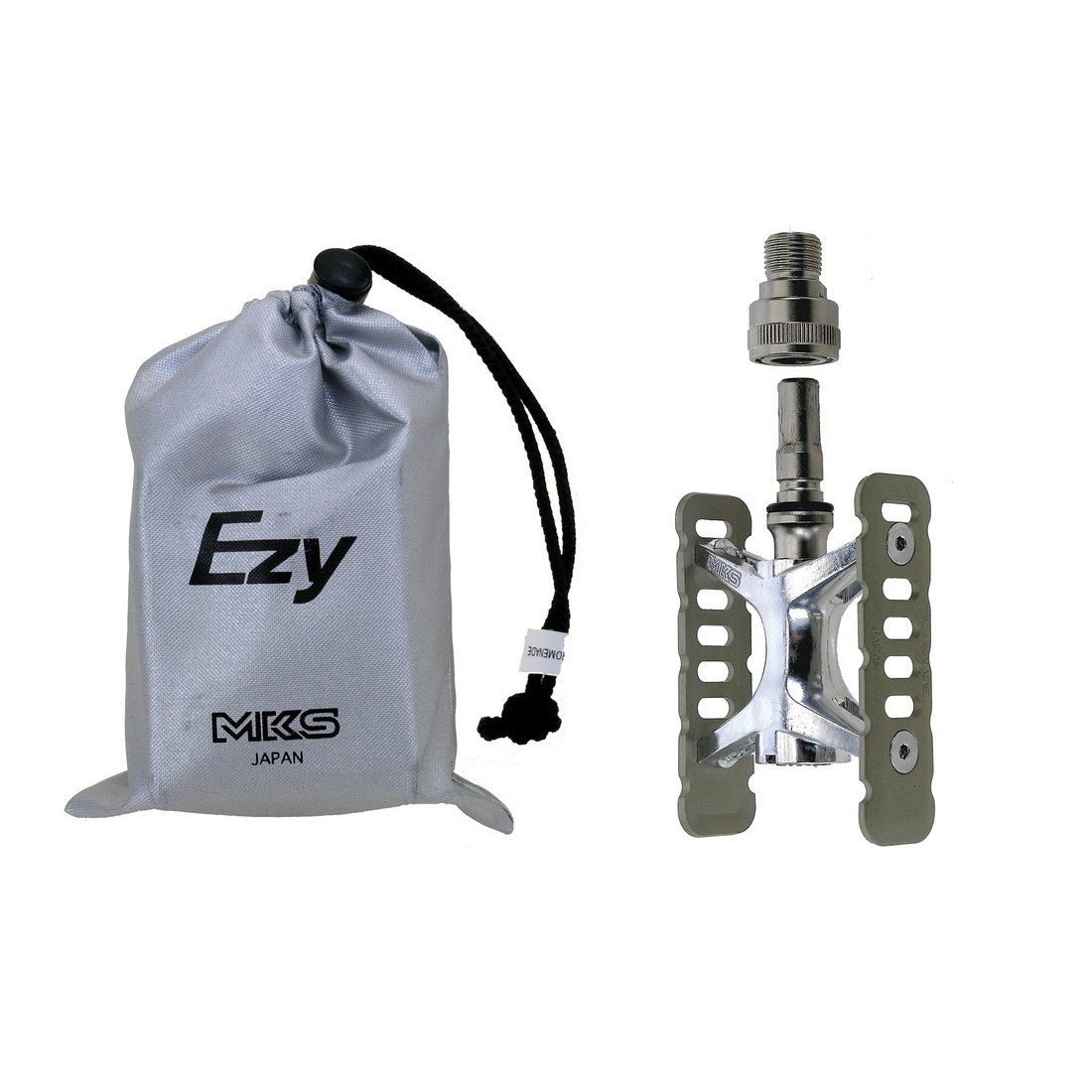 Messingschlager Fahrradpedale Pedale MKS Clip-On abnehmbar titanfinish, mit Tasche