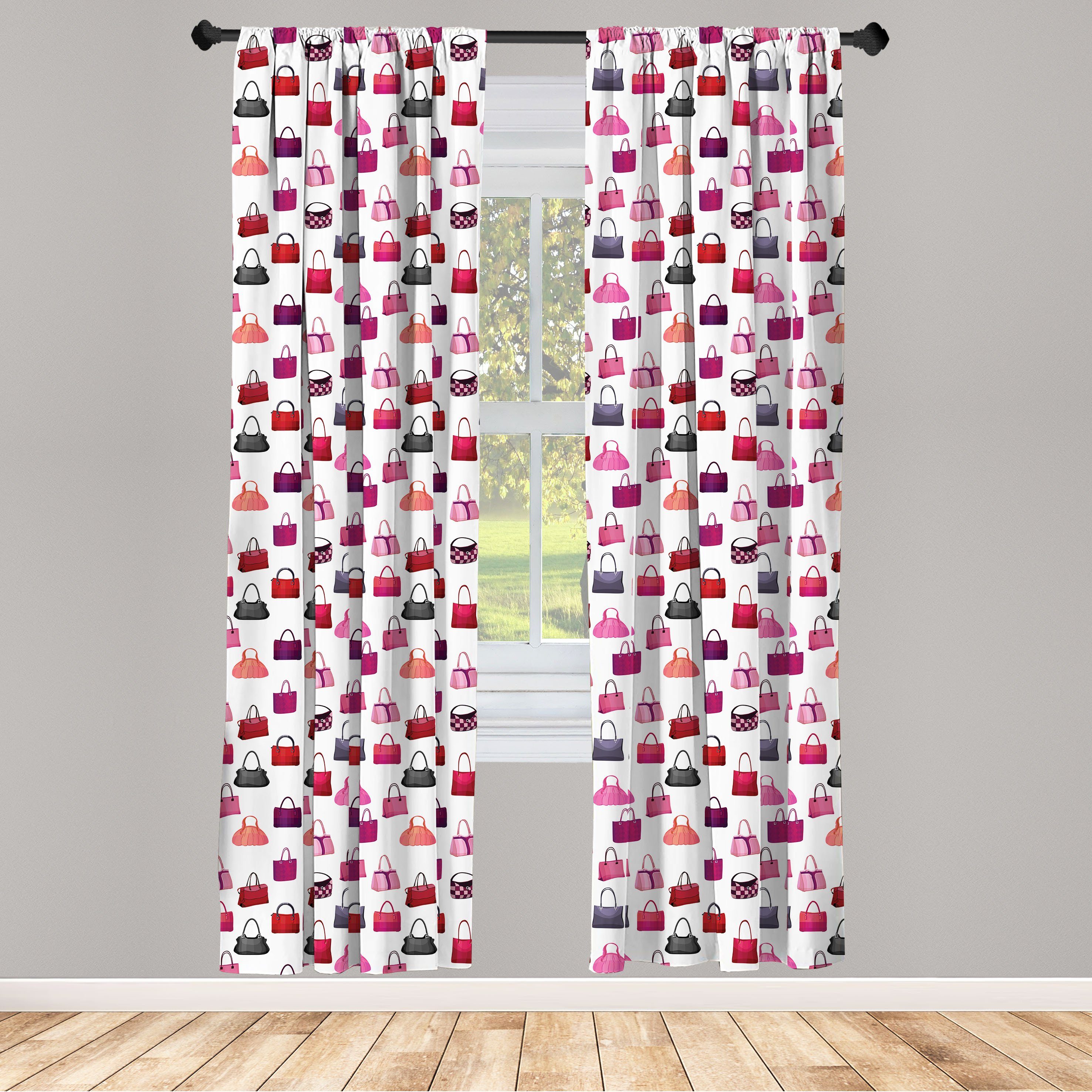 Gardine Vorhang für Wohnzimmer Dekor, Taschen Mode Damen-Motiv Abakuhaus, Schlafzimmer Microfaser, Designer