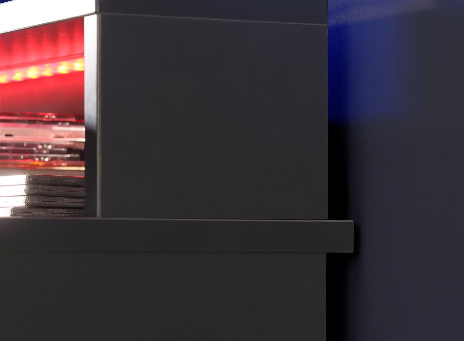 möbelando Schreibtisch - RGB-Beleuchtung Monitorauflage in schwarz Tamas, Fächer 1 / 160 B/H/T inkl. 91 Gaming Gamingtisch und Tür, cm Schubkasten, mit offene ca. 72 matt 1 x x