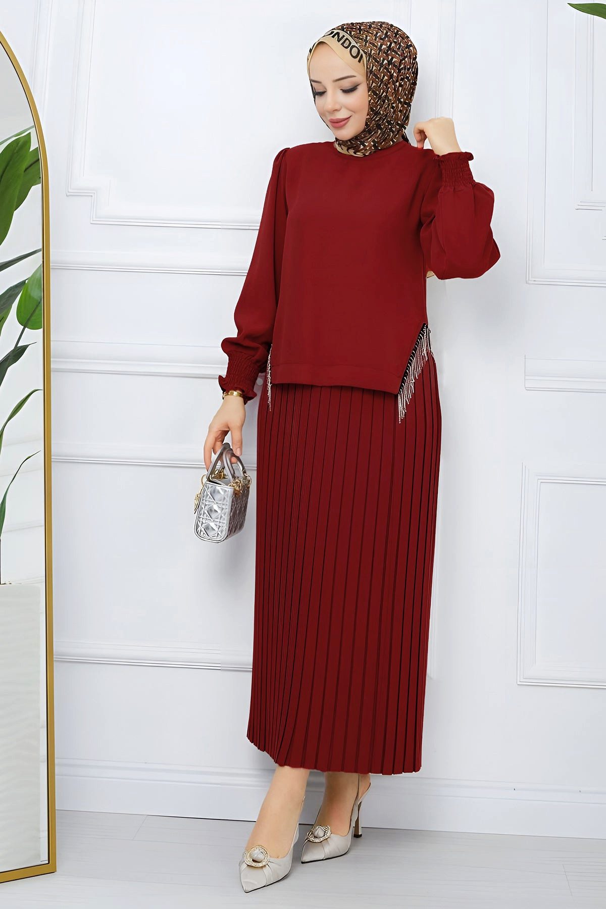 Modabout Maxikleid Zweiteiler Rock und Pullover Hijab Kleid Damen - NTKM0007D4797BRD (1-tlg)