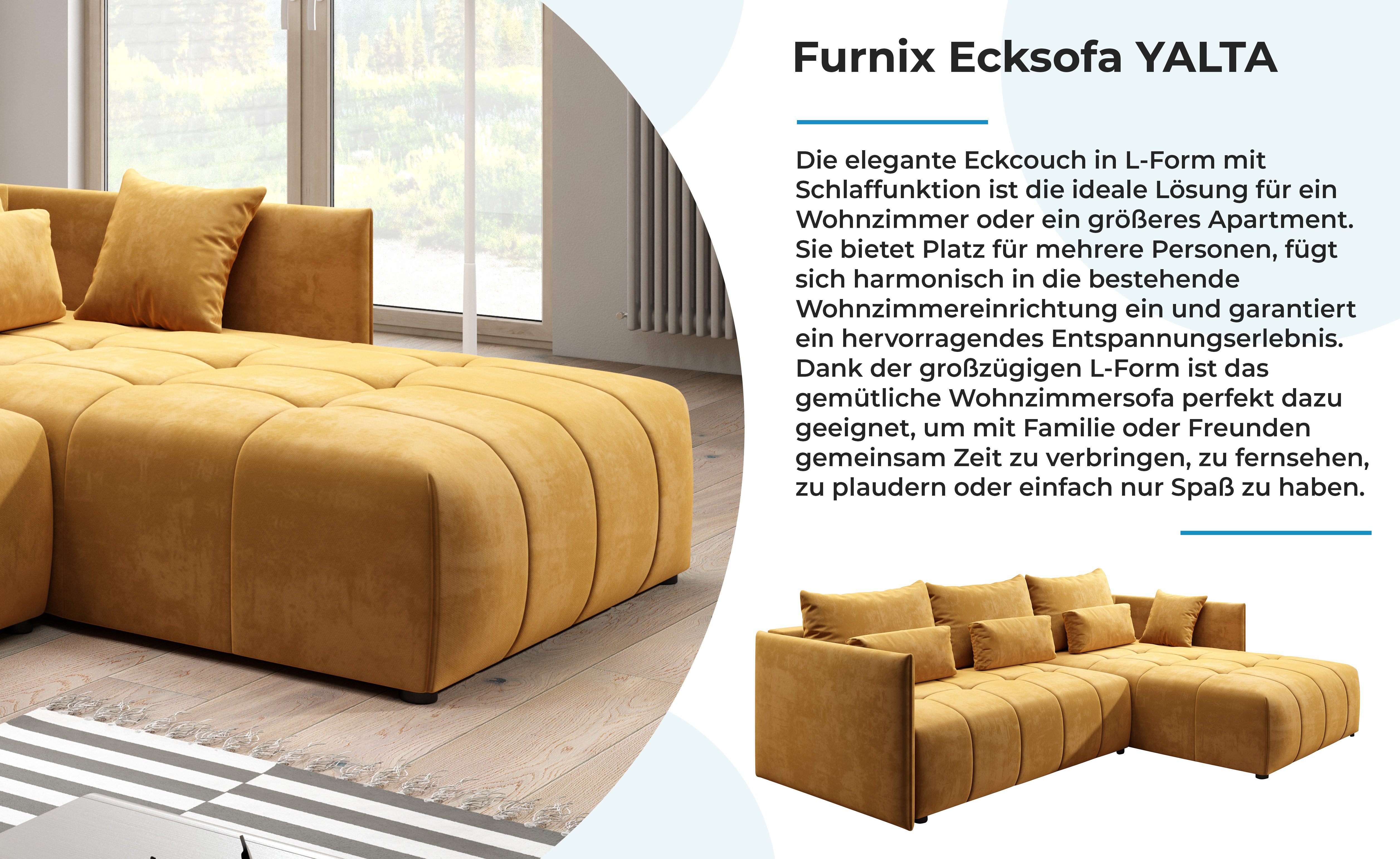Furnix und KR Ecksofa Bettkasten Made Europe Schlafsofa Braun-Gold YALTA mit Couch 01 Kissen, ausziehbar in