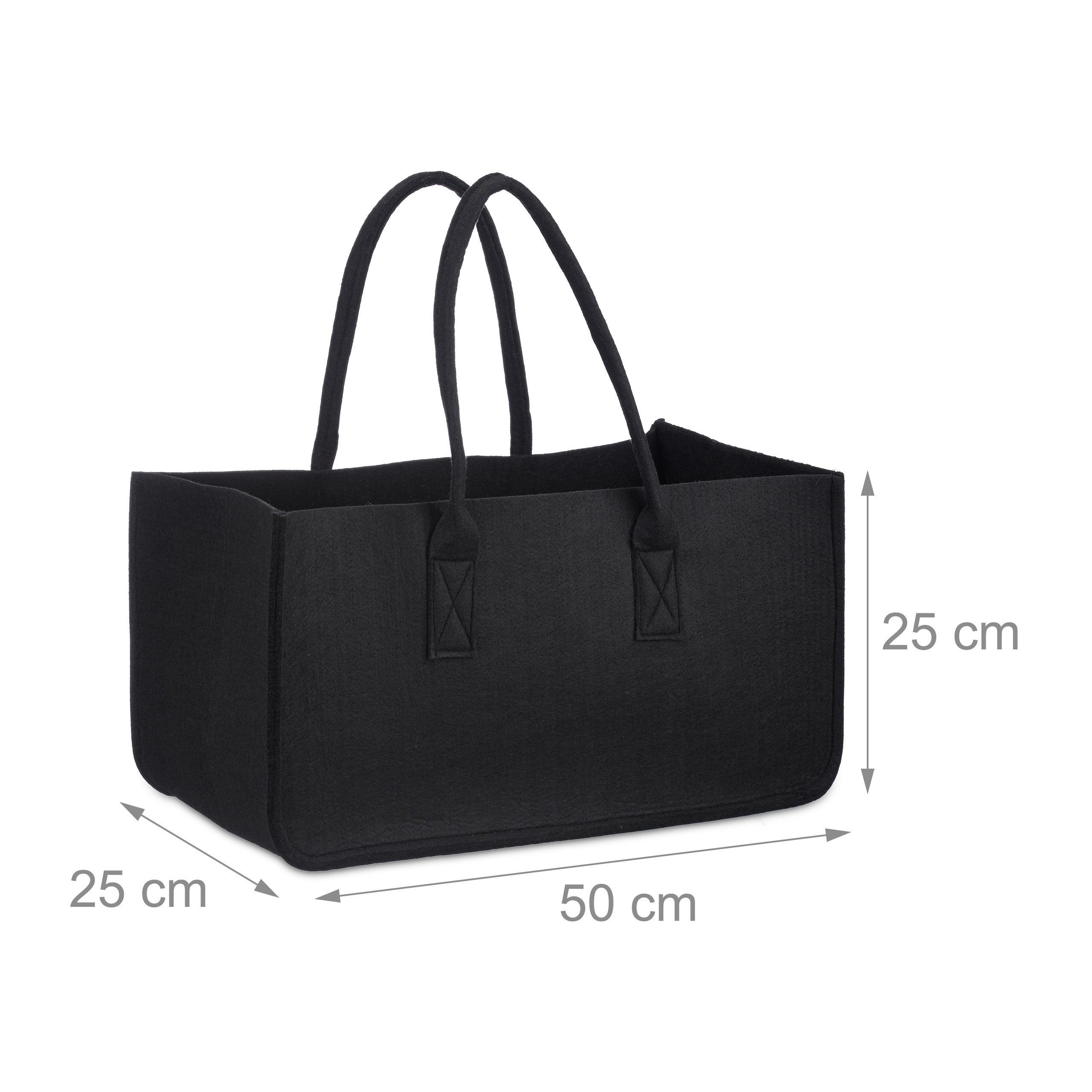 relaxdays Holztragetasche Kaminholztasche aus Filz, schwarz