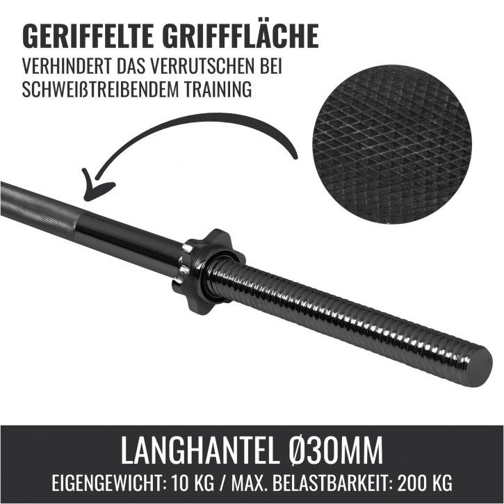 Langhantelstange cm kg Sternverschluss, SPORTS Langhantelstange mit GORILLA 170 cm Stahl, Schwarz 170 10