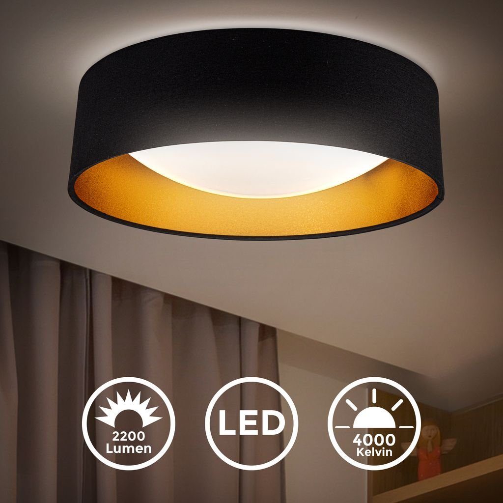 B.K.Licht Deckenleuchte LED integriert, Stoff Design-Deckenlampe Wohnzimmerlampe Schlafzimmer 4000K Sternenhimmel, fest BKL1451 18W - rund 2200lm 40x11cm schwarz-gold LED Lampenschirm Neutralweiß