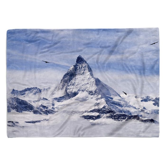 Sinus Art Handtücher Handtuch Strandhandtuch Saunatuch Kuscheldecke mit Fotomotiv Matterhorn Berggipfel Schnee Baumwolle-Polyester-Mix (1-St) Handtuch