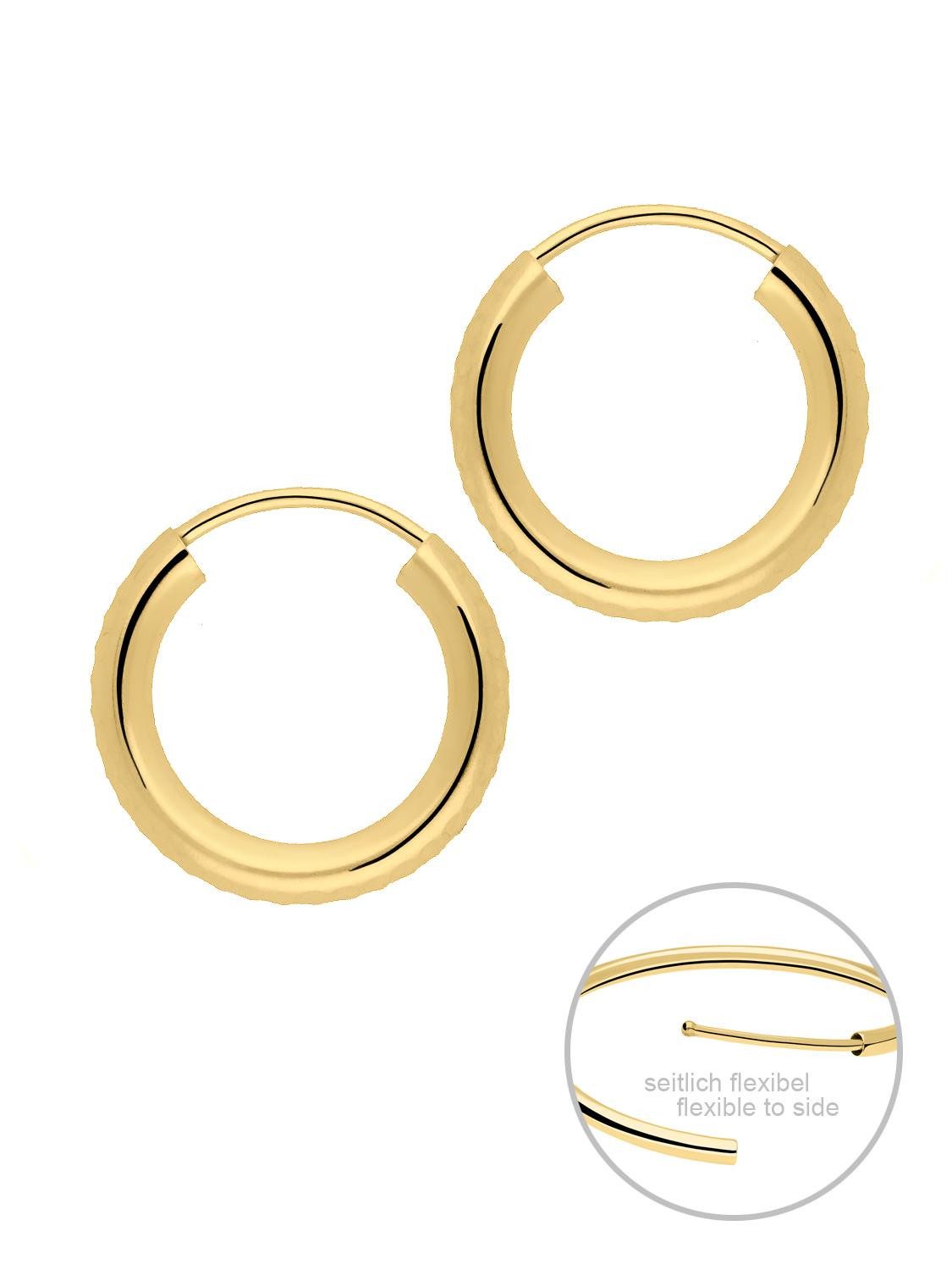 Paar Creolen Damen & Mädchen Ohrringe Gold 585 (14 Karat) - Ø 15mm / 2.5mm - Leyla