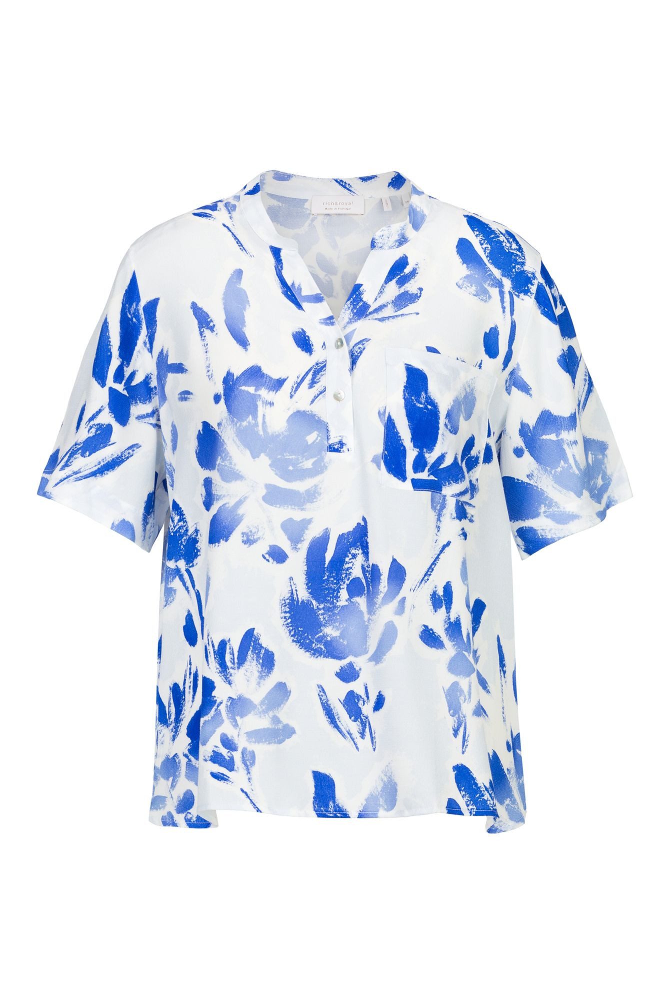 RICHROYAL Kurzarmbluse D-Bluse mit blauem Allover-Print günstig online kaufen