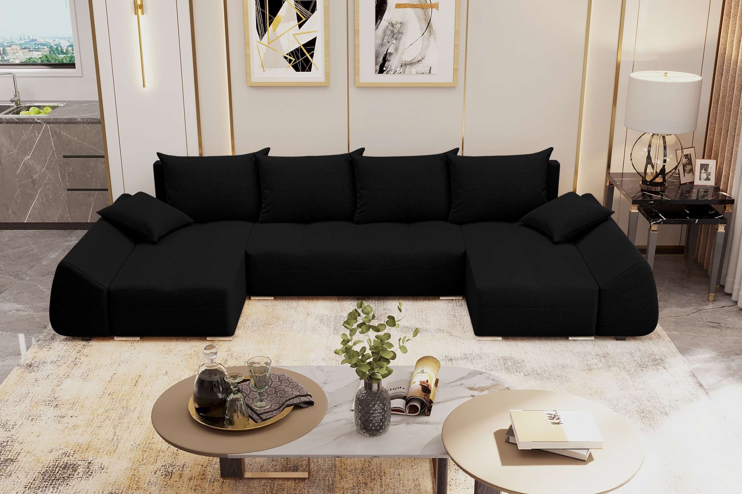 Stylefy Wohnlandschaft Madeira, Modern mit Sitzkomfort, Bettfunktion, mit Sofa, U-Form, Design Bettkasten, Eckcouch