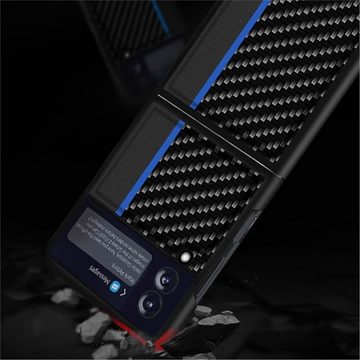 Wigento Handyhülle Für Samsung Galaxy Z Flip3 5G Carbon Design Kunststoff Hart Cover Handy Tasche Hülle Etuis Blau / Schwarz