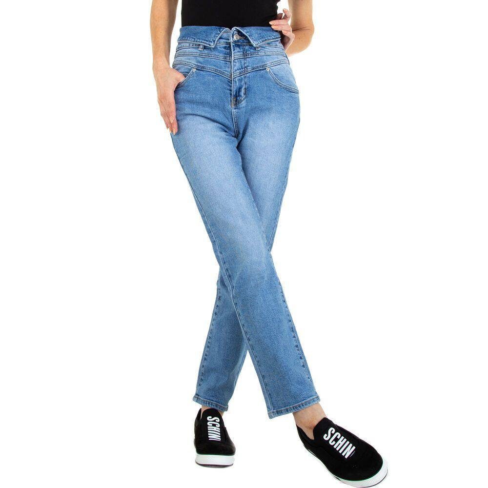 Jeans in High Waist Damen Blau Freizeit Ital-Design Stretch High-waist-Jeans