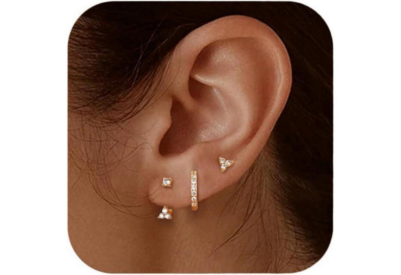 LuxusKollektion Schmuckset Ohrringe Set Silber 925 Zirkonia Creolen Piercings 14K Gold Elegantes