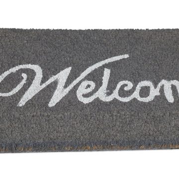 Fußmatte Graue Fußmatte Welcome aus Kokos, relaxdays, Höhe: 15 mm