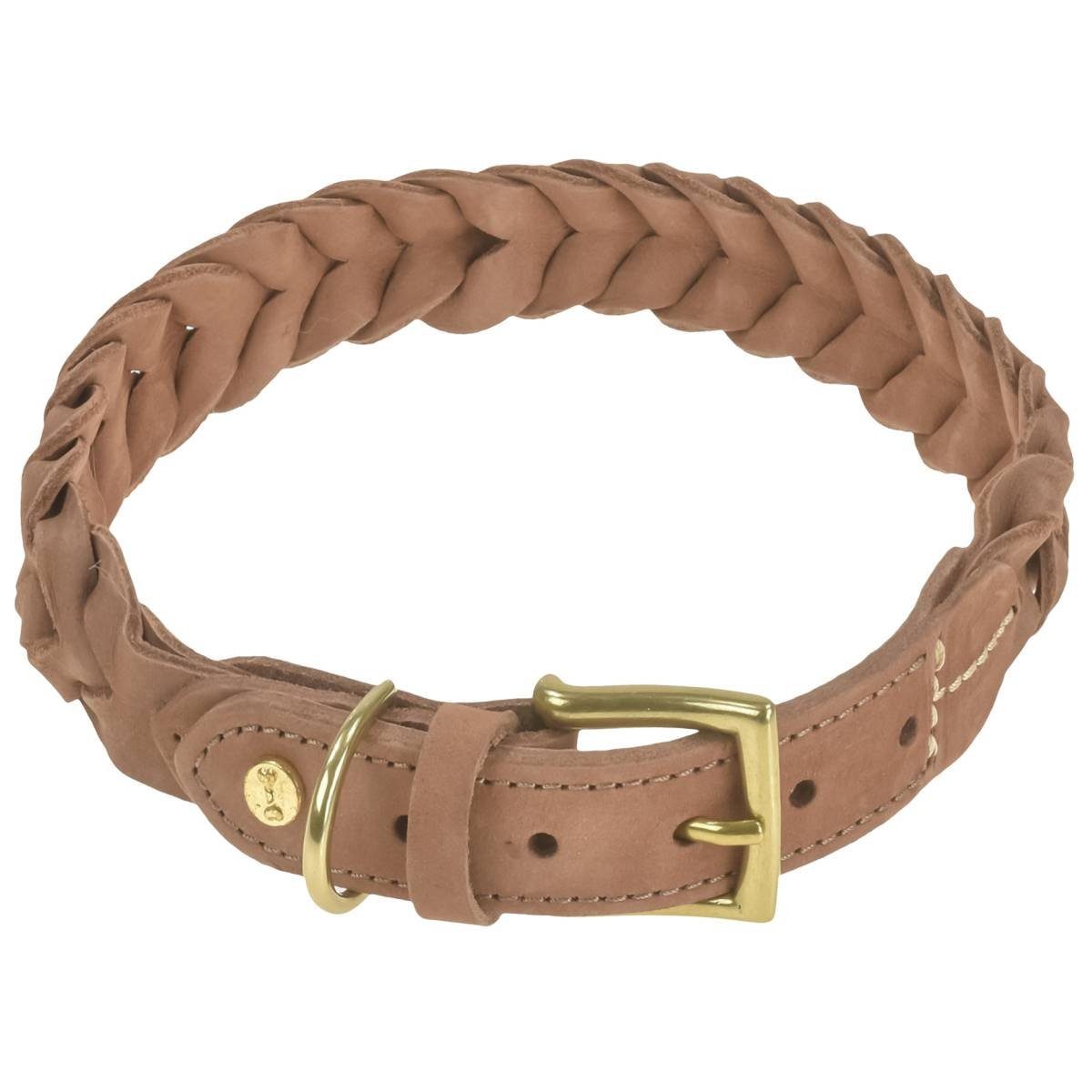 Denjo Dogs Hunde-Halsband Stockholm, Leder, Halsband, fellschonende Messingschnalle, Leder geflochten, Premium