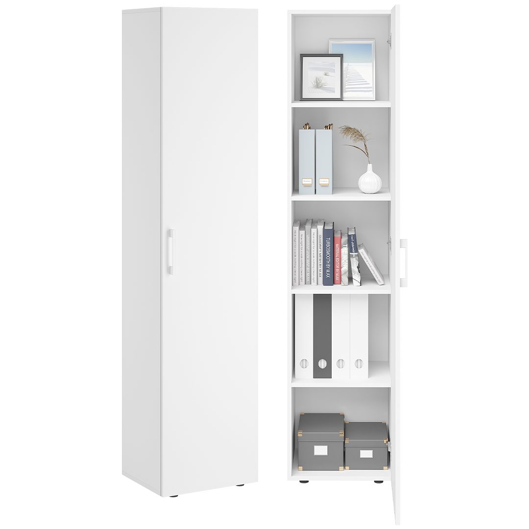 Bellamio Mehrzweckschrank Apol (Weiß) schmaler Aktenschrank mit 2 Türen & 5 Fächern, robust & kratzfest