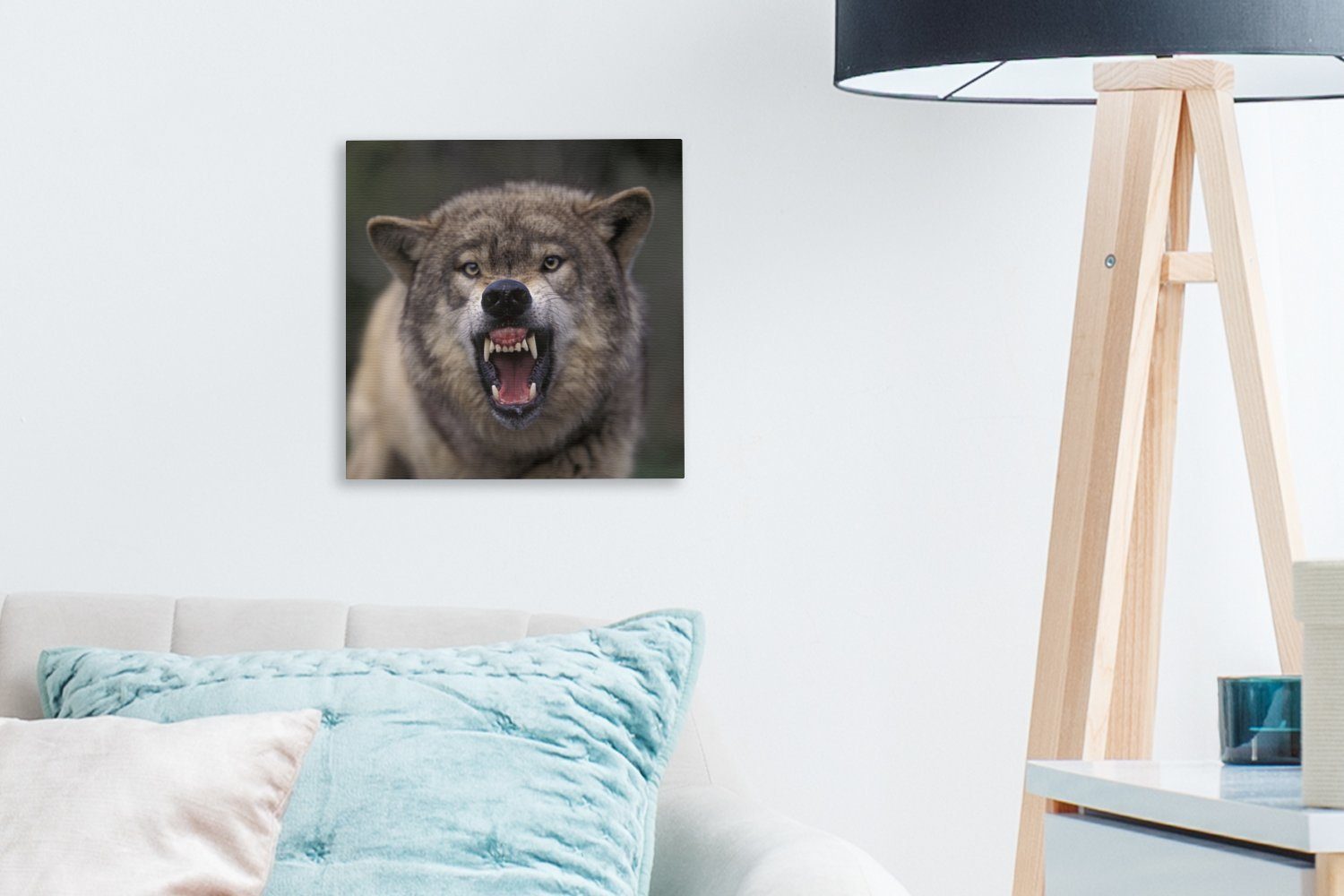 Wohnzimmer Schlafzimmer (1 Bilder - Leinwandbild Wolf Zähne, - St), OneMillionCanvasses® Maul Leinwand für