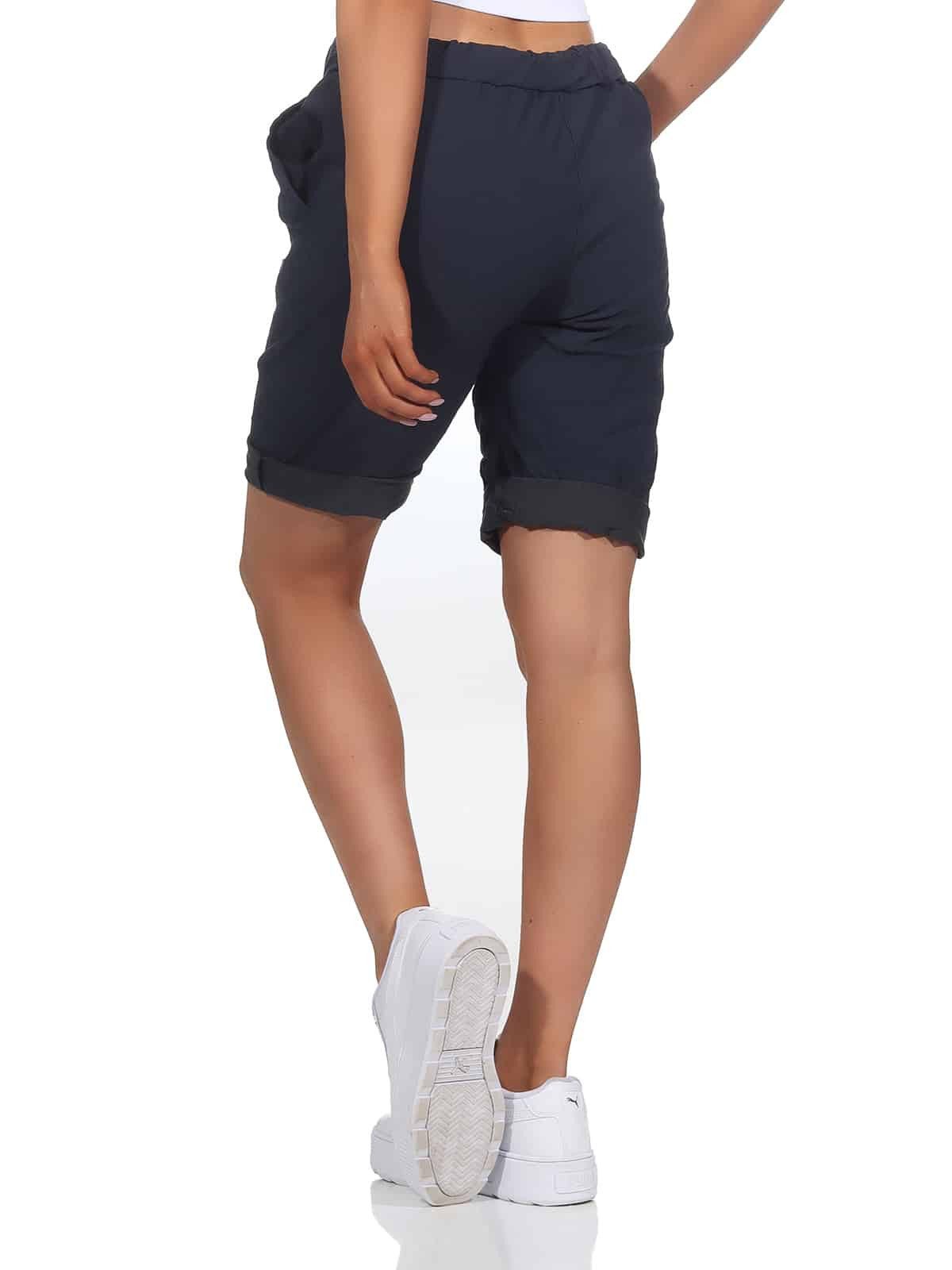 OriginalYou Chinoshorts Damenhose Kurze Damen Sommerhose Chino Shorts Schlupf Bermuda Stretchgewebe in modernem Knitterlook, elastischer Bund mit Kordelzug