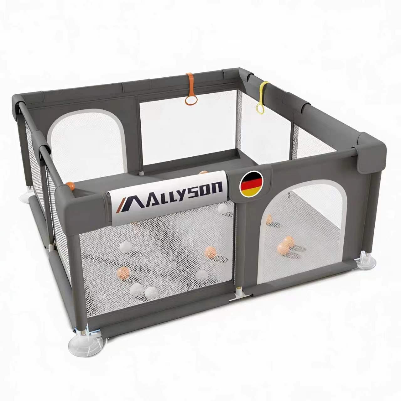 Allyson Laufgitter Laufstall Baby mit Matte, Baby Playpen Kinderlaufstall, Saugnäpfe & Stahlrahmen Inkl. 20 Spielbällen, Matte & 2 Haltegriffen