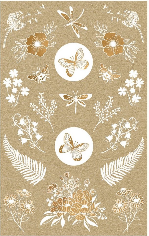Thumbnail - Avery Zweckform Etiketten Creative Papier-Sticker Naturlook -Blumen & Insekten- braun weiß gold