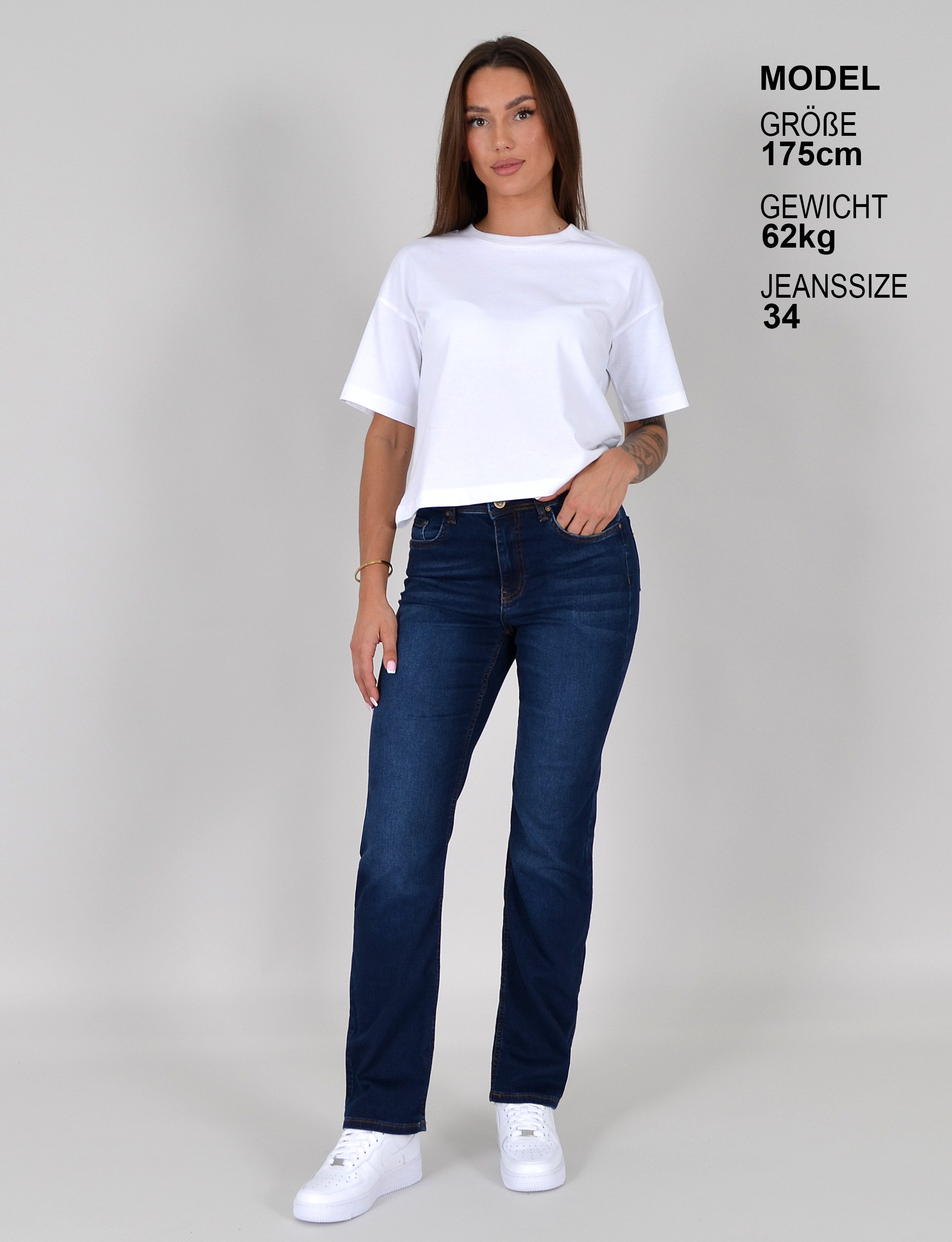 ESRA Straight-Jeans Damen Stretch-Jeans Premium Baumwolle Jeanshose Damen Straight Fit G14 Straight Jeans Damen High Waist Stretch Jeans Damen Regular Hose