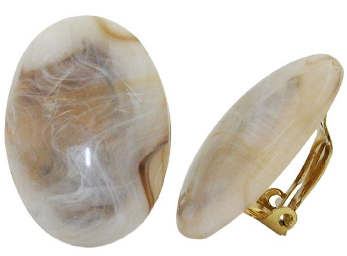 unbespielt Paar Ohrclips Modeschmuck Ohrringe oval beige-horn marmoriert Kunststoff 27 x 19 mm, Modeschmuck für Damen