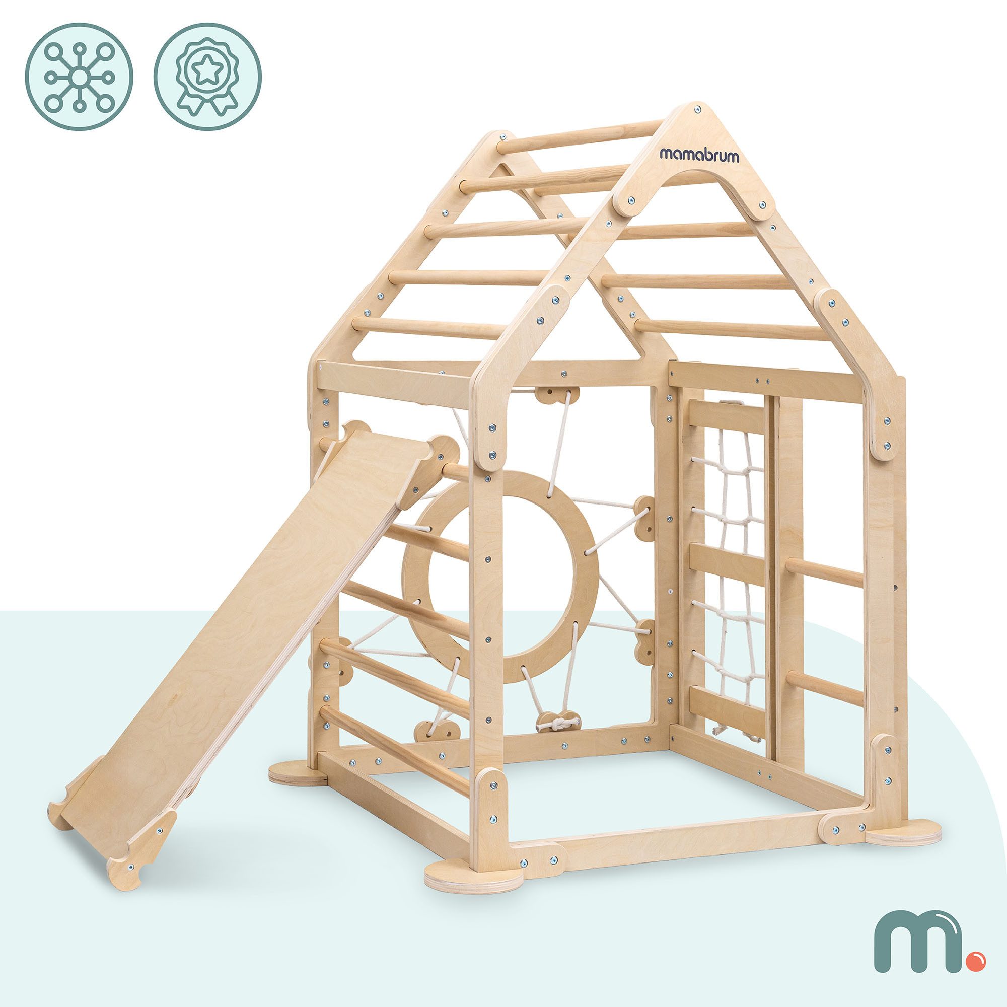 Mamabrum Motorikwürfel Großer Indoor-Holzspielplatz – Kletterhaus mit Rutsc günstig online kaufen